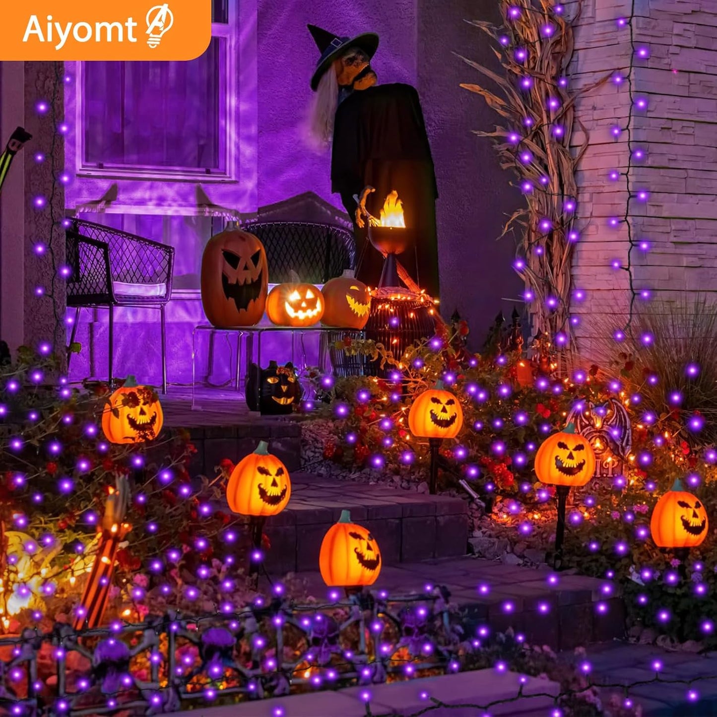 Halloween Purple Lights Decorations, 2 Pack 17FT 100 LED Mini Fairy Lights Battery Operated with 8 Modes Timer Waterproof for Indoor Outdoor Use, Patio Tree Holiday Party Halloween Decor