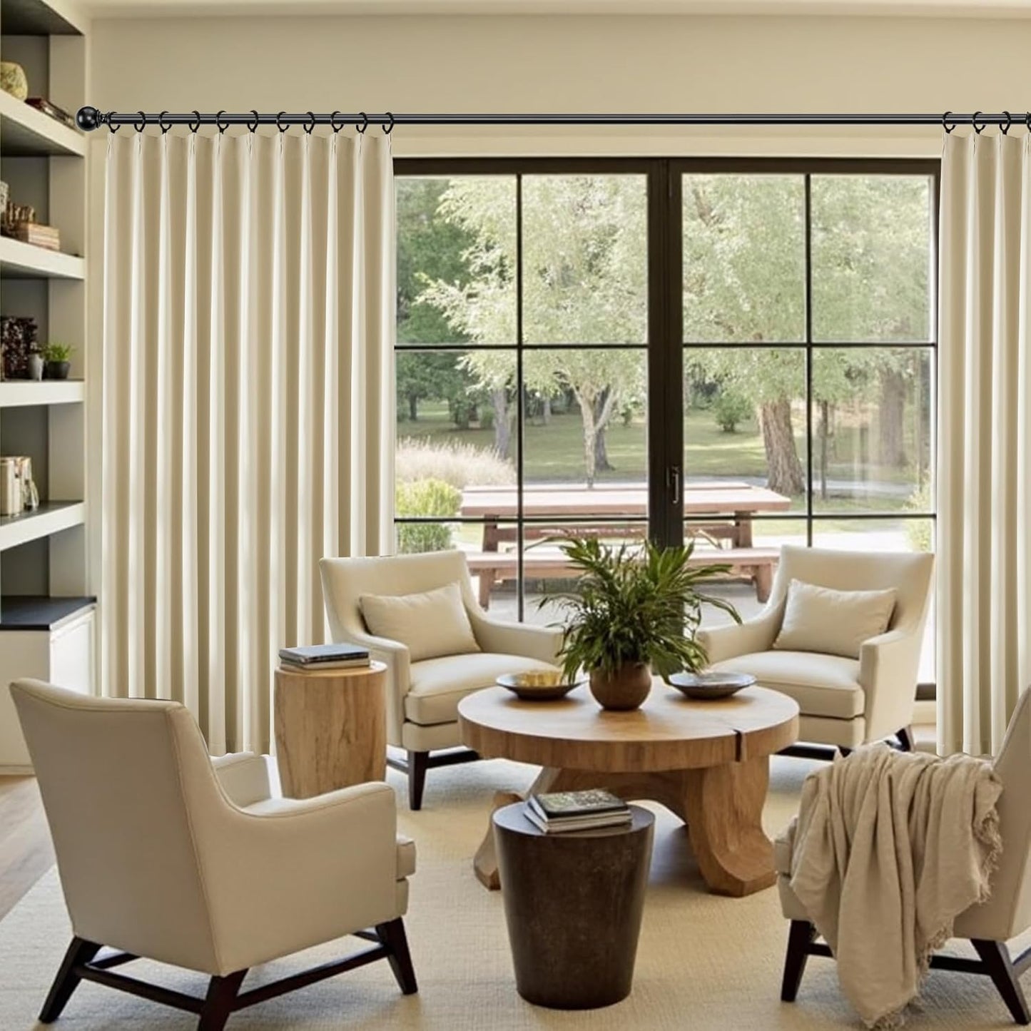 KangBang Cream Blackout Curtains 105 Inches Long, Extra Wide Pinch Pleated Sound Dampening Room Divider Drapes for Hall Large Windows, Aesthetic Privacy Decorative,60”Wx105”L,9 FT,2 Panels