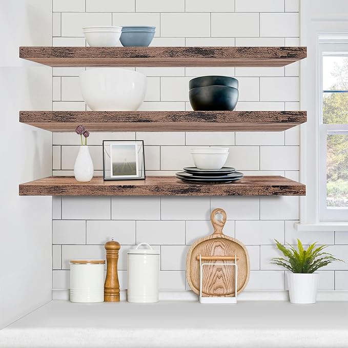 Sorbus Floating Shelves for Wall - 48 Inch Long Bathroom Shelves, Wall Decor for Bedroom, Kitchen, Living Room & Book Storage - Mounted Floating Shelf with Invisible Brackets Mahogany, 2 Pack