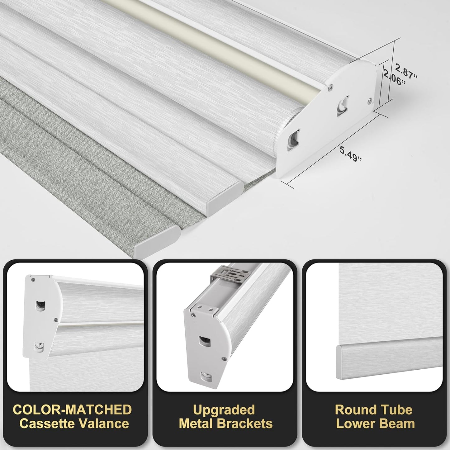 BERISSA Cordless Dual Roller Shades with Cassette Valance, Double Window Shades - Blackout and Light Filtering, Day and Night for Home Office Door. Linen Grey and White. 44 W x 86" H