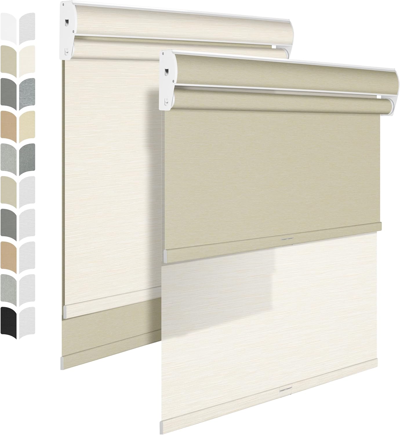 BERISSA Cordless Dual Roller Shades with Cassette Valance, Double Window Shades - Blackout and Light Filtering, Day and Night for Home Office Door. Striped Jacquard Beige. 70 W x 56" H