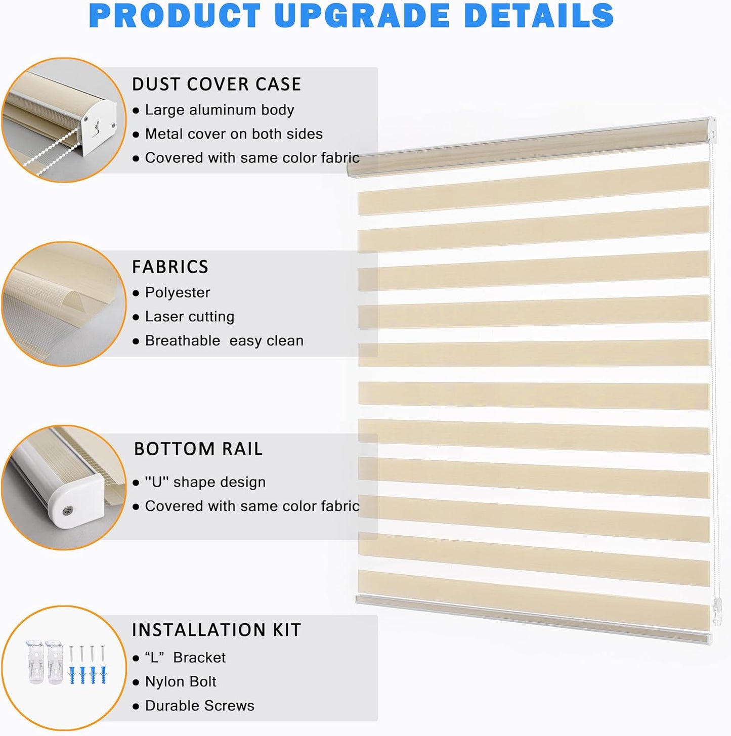 Window Blind Dual Layer Polyester Zebra Roller Light Filtering Sheer Shades Window Treatments Privacy Light Control for Day and Night(W27 x H72(Inch), Cream)