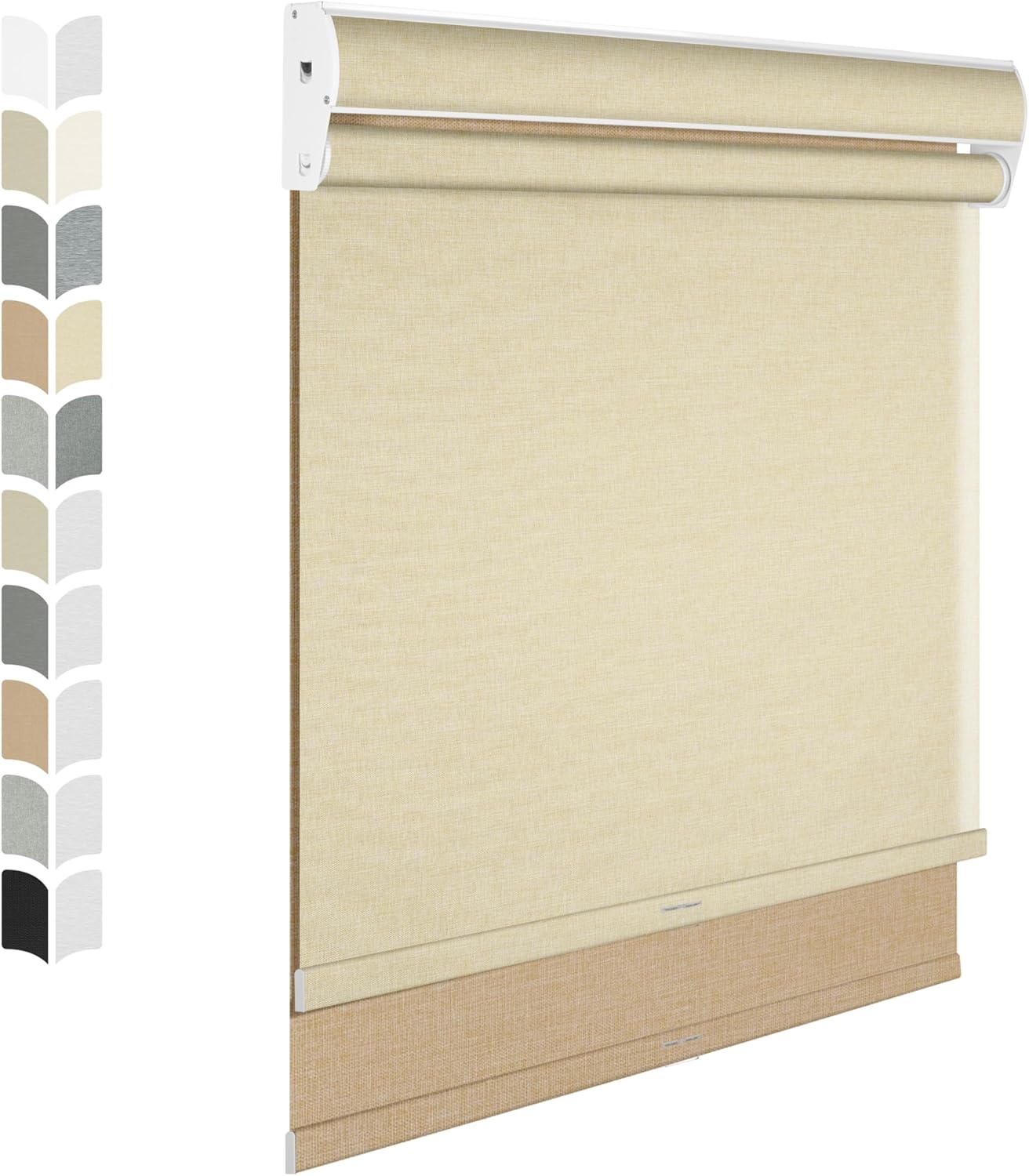 BERISSA Cordless Dual Roller Shades with Cassette Valance - Double Window Shades with Blackout and Light Filtering, Day and Night for Home Office Door - Linen Beige - 43 W x 64" H