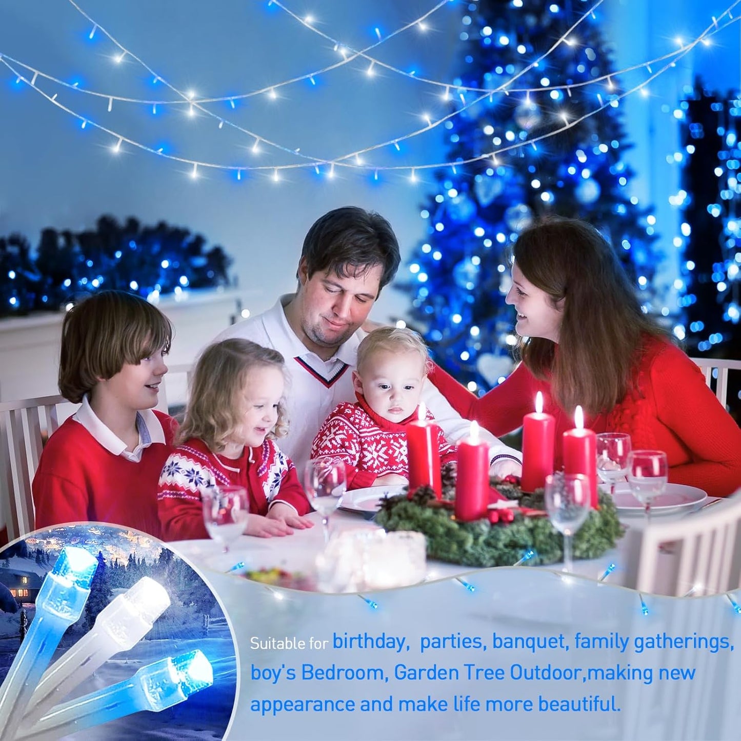 JMEXSUSS Blue and White Christmas Lights Outdoor with Remote, 600 LED String Lights Indoor Clear Wire, 168ft Christmas Fairy Lights Plug in for Bedroom Tree Birthday Party Christmas Decorations