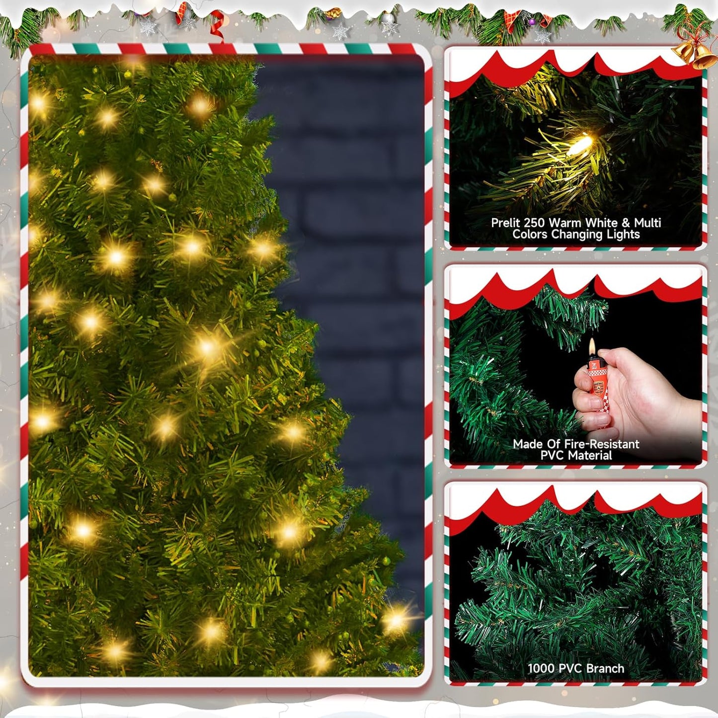 LEVELEVE Premium 6FT Artificial Holiday Christmas Tree w/800 Branch Tips,250 LED Lights for Home,Office,Party Decoration