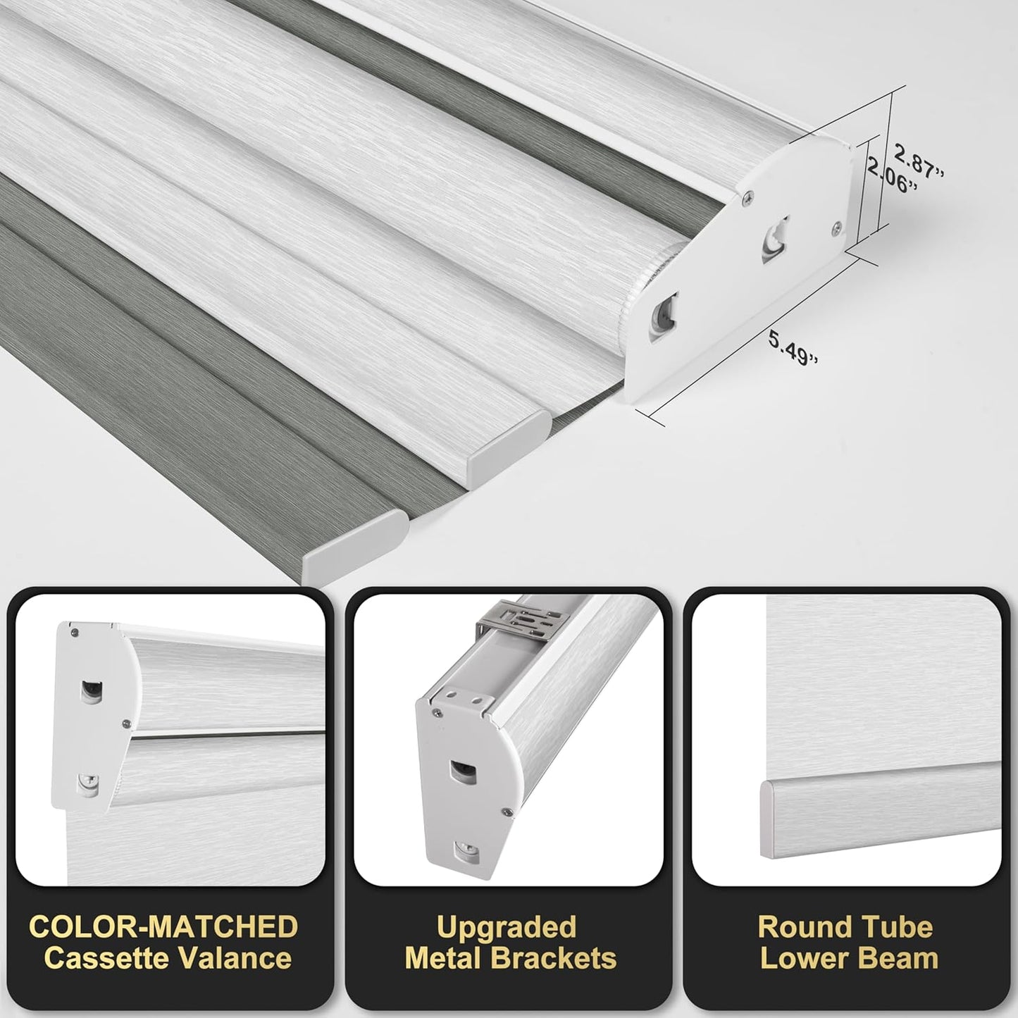 BERISSA Cordless Dual Roller Shades with Cassette Valance, Blackout and Light Filtering, Day and Night Rollers for Home Office Door. Grey and White. 72 W x 86 H