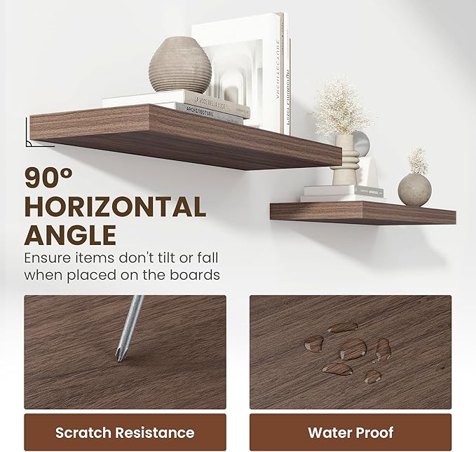 36 Inch Floating Shelves, 11.6 Inch Deep Floating Shelves for Wall, Floating Shelf with Invisible Brackets, Deep Shelves for Bathroom, Bedroom, Living Room, 2 Pack, Walnut