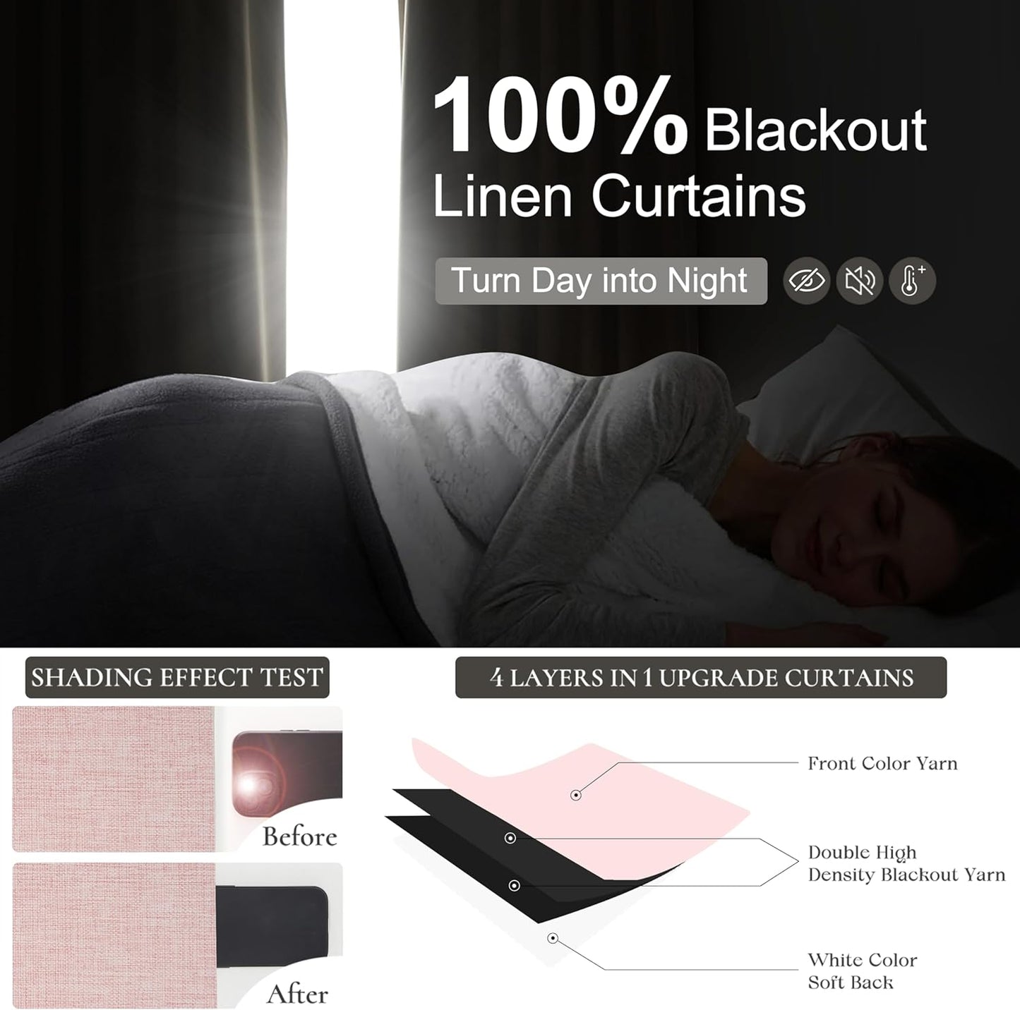 Pinch Pleated Heavy Flax Linen Baby Pink Curtains 90 Inches Long for Bedroom 2 Panels Set, Elegant Blackout Insulated Window Curtain with Hooks Rings for Nursery / Office Room Darkening Viral Drapes