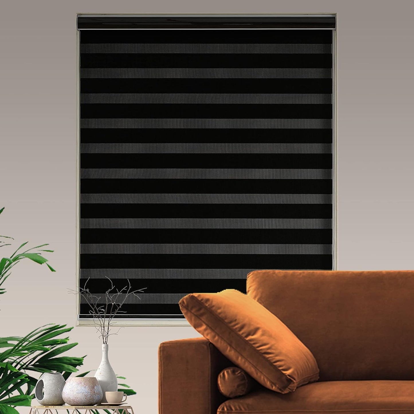Blackout Zebra Blinds, Dual Layer Free-Stop, Room Darkening Zebra Shades, Blinds for Indoor Windows, Light Filtering Privacy Sheer Shade for Home(72" W X 72" H, Black)
