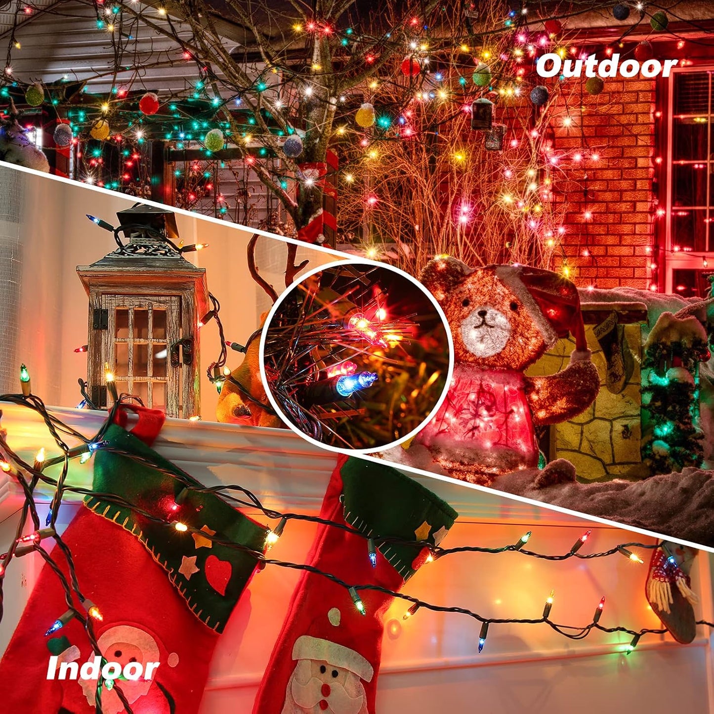 Toodour Multicolor Christmas Lights, 75ft 300 Count Incandescent Christmas String Lights, UL Certified Connectable Green Wire Xmas Lights for Tree, Holiday, Party, New Year, Indoor Xmas Decorations
