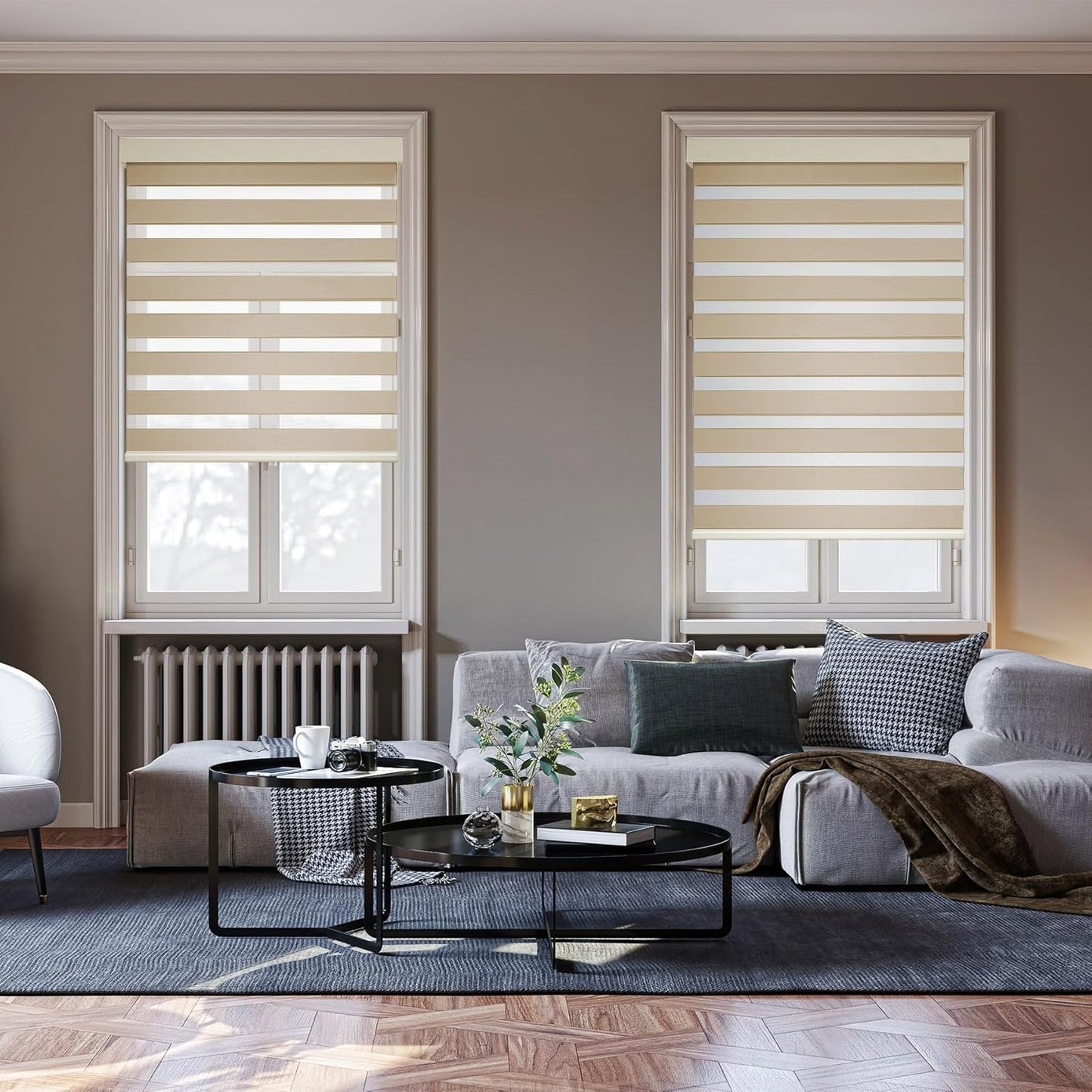 HESTIA Cordless Zebra Blinds Light Filtering Roller Shades UV Blocking Blackout Privacy Indoor Window Shades for Home Office Day and Night, Beige,48" W x 48" H