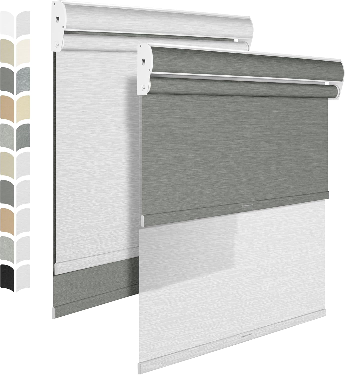 BERISSA Dual Roller Shades with Cassette Valance, Double Blackout and Light Filtering Shades, Day and Night for Home Office Door. Grey and White. 29 W x 72" H
