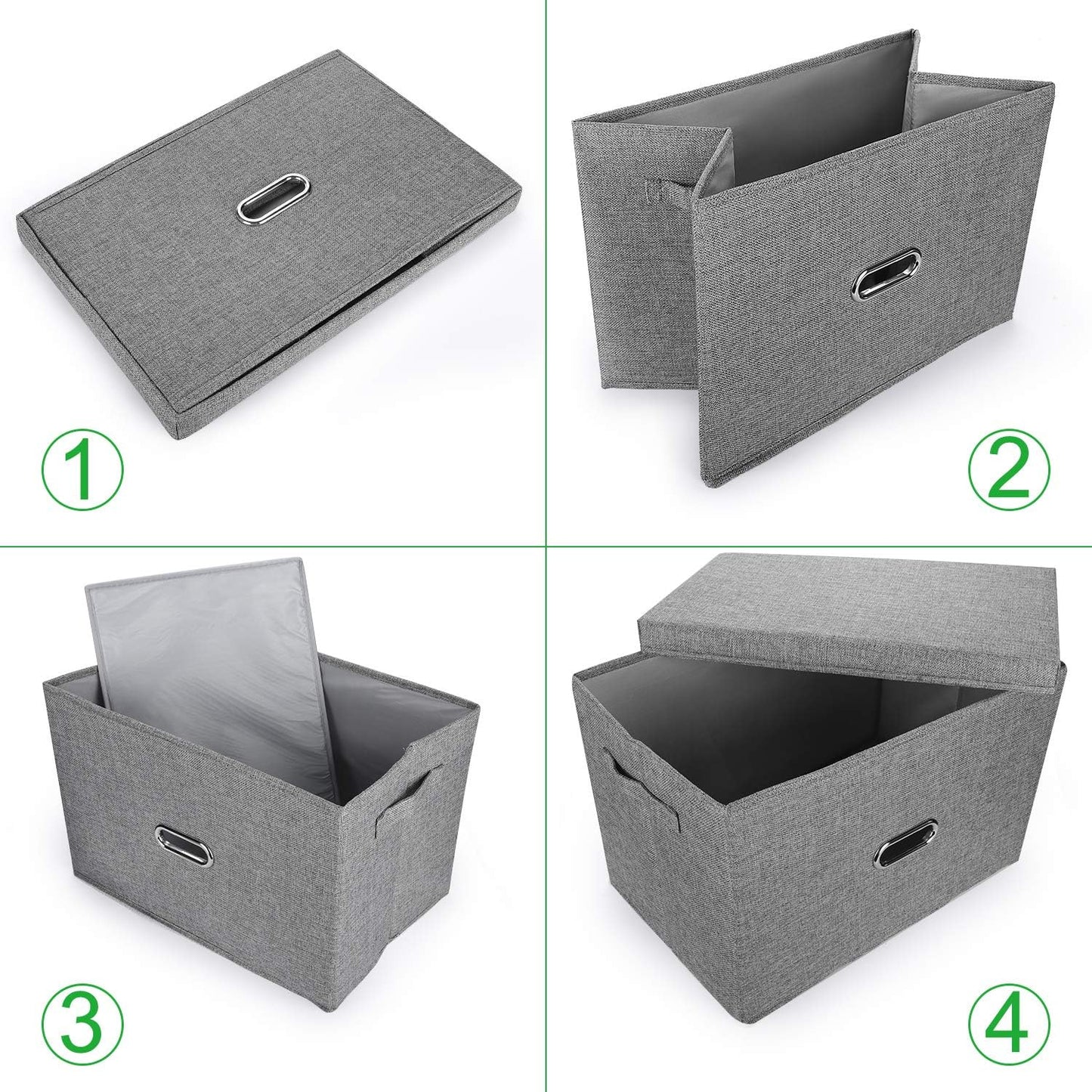 Large Linen Fabric Foldable Storage Bins with Removable Lid and Handles, Washable Storage Box Organizer Containers Baskets Cube with Cover for Bedroom,Closet,Office,Nursery (Khaki, XXL)