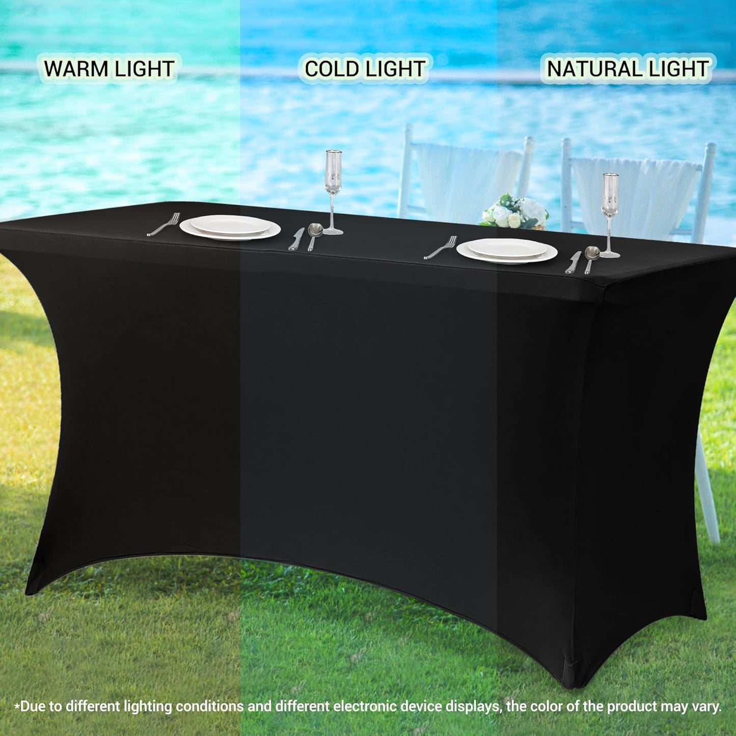Obstal 4ft Stretch Spandex Table Cover for Standard Folding Tables - Universal Rectangular Fitted Tablecloth Protector for Wedding, Banquet and Party