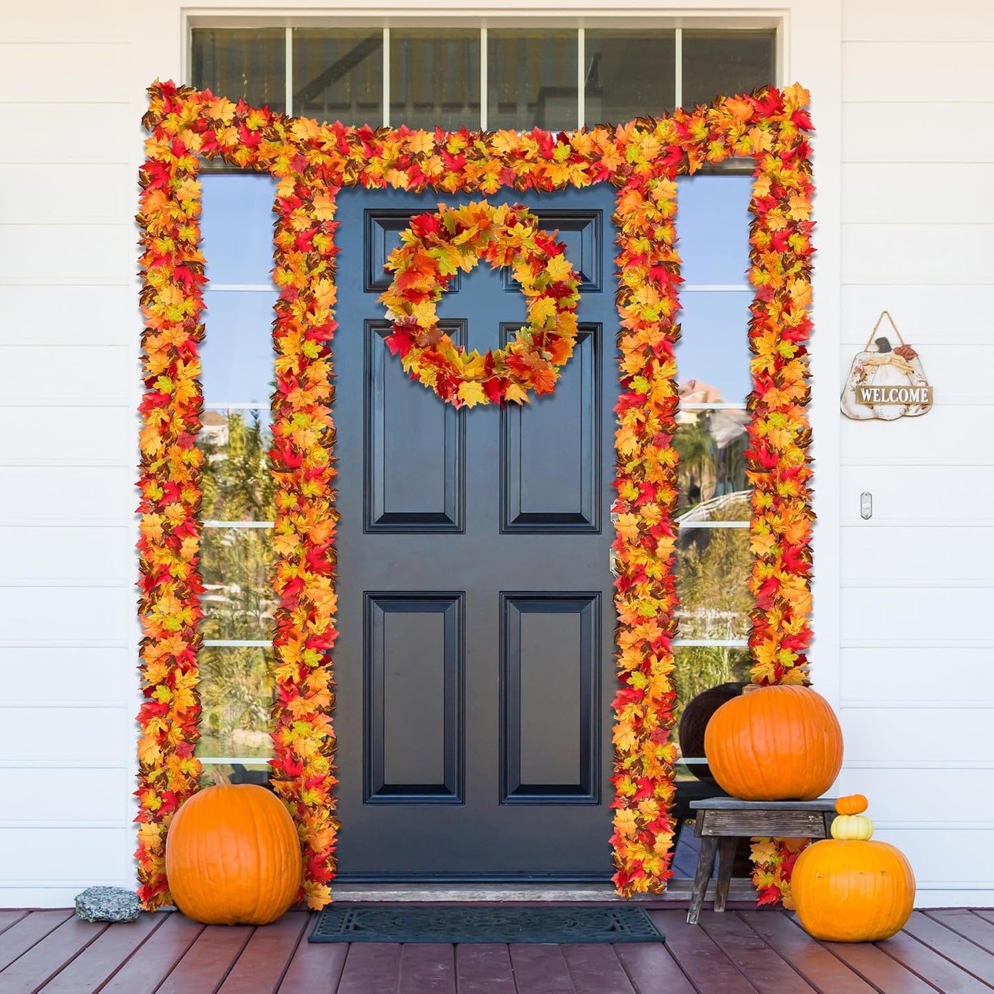 Fovths 8 Pack Maple Leaves Garland 5.8ft/Pc Artificial Fall Decorations Colorful Autumn Hanging Vine for Thanksgiving Halloween Fireplace Indoor Outdoor Decor
