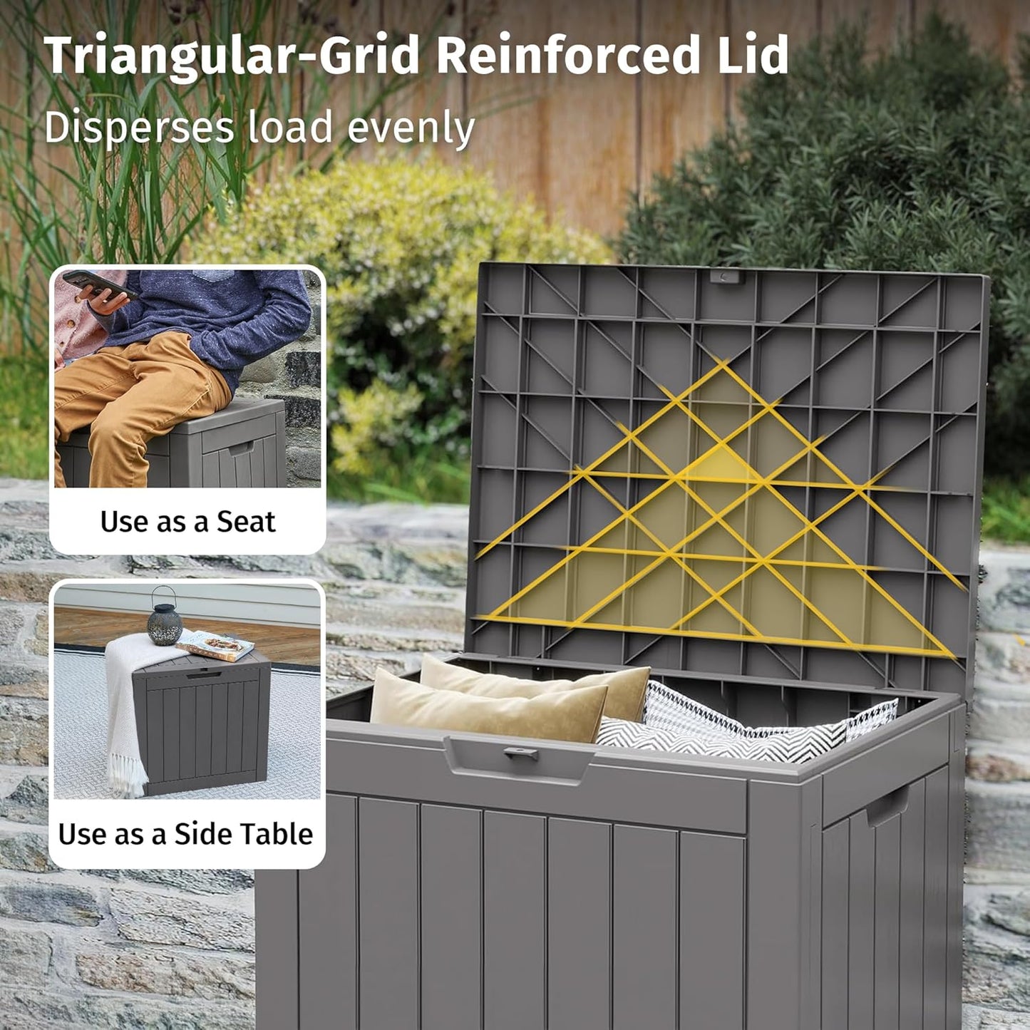 EAST OAK Outdoor Storage Box, 31 Gallon Deck Box Indoor and Outdoor Use, Waterproof Resin Storage Bin for Package Delivery, Patio Cushions, Gardening Tools, Lockable, UV Resistant, Grey