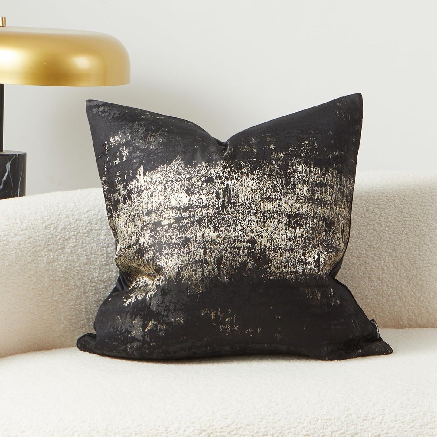 THE-TINOART Black & Gold Modern Luxury Pillow Cover 24x24 - Jacquard Embroidery with Metallic Thread, Reversible Decorative Throw Pillow Cover for Sofa/Bed, Velvet Backing