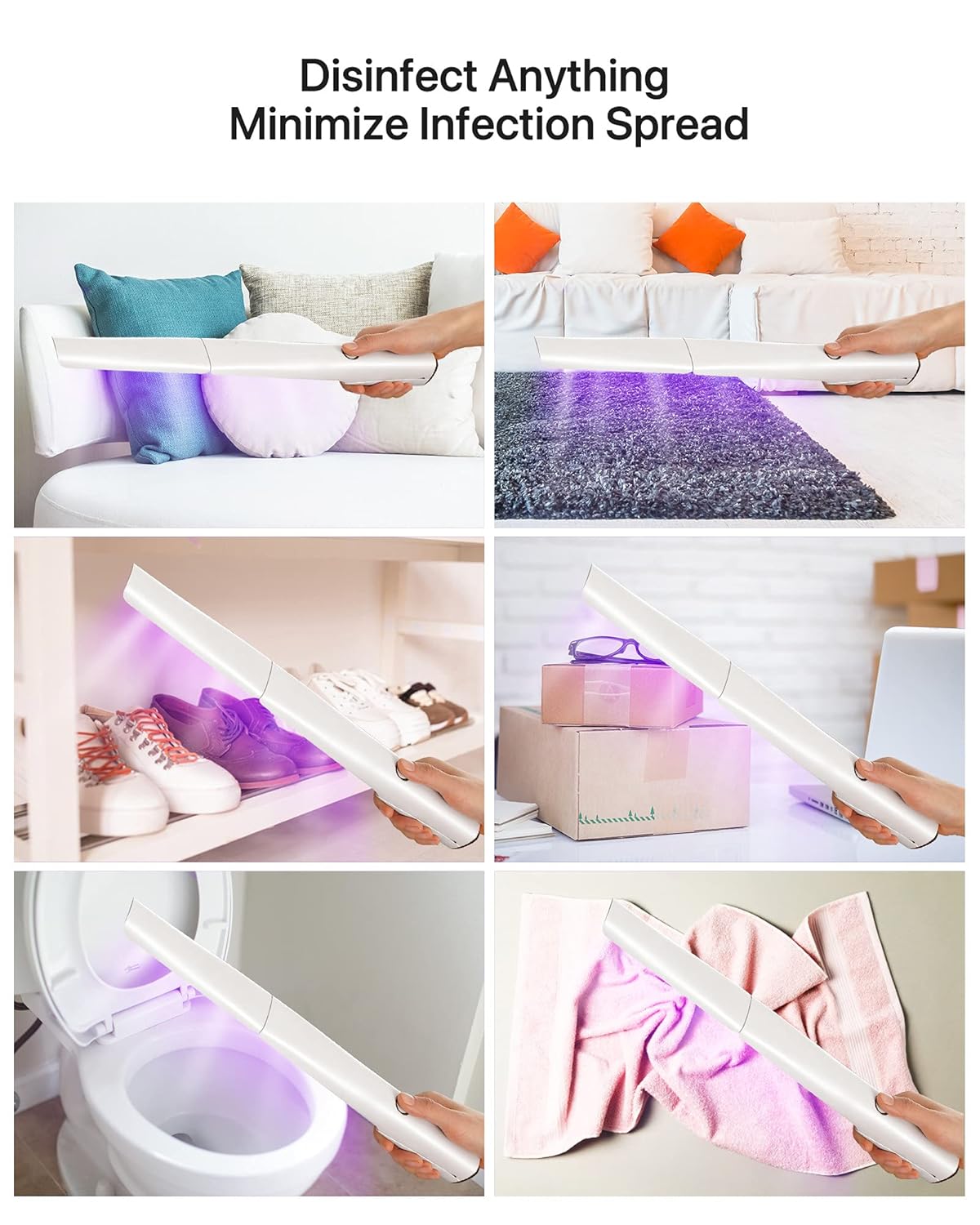 UV Light Sanitizer Wand, Portable UVC Light Disinfector Lamp Chargable Foldable UV Wand for Home Hotel Travel with 20 UV-C LED Beads