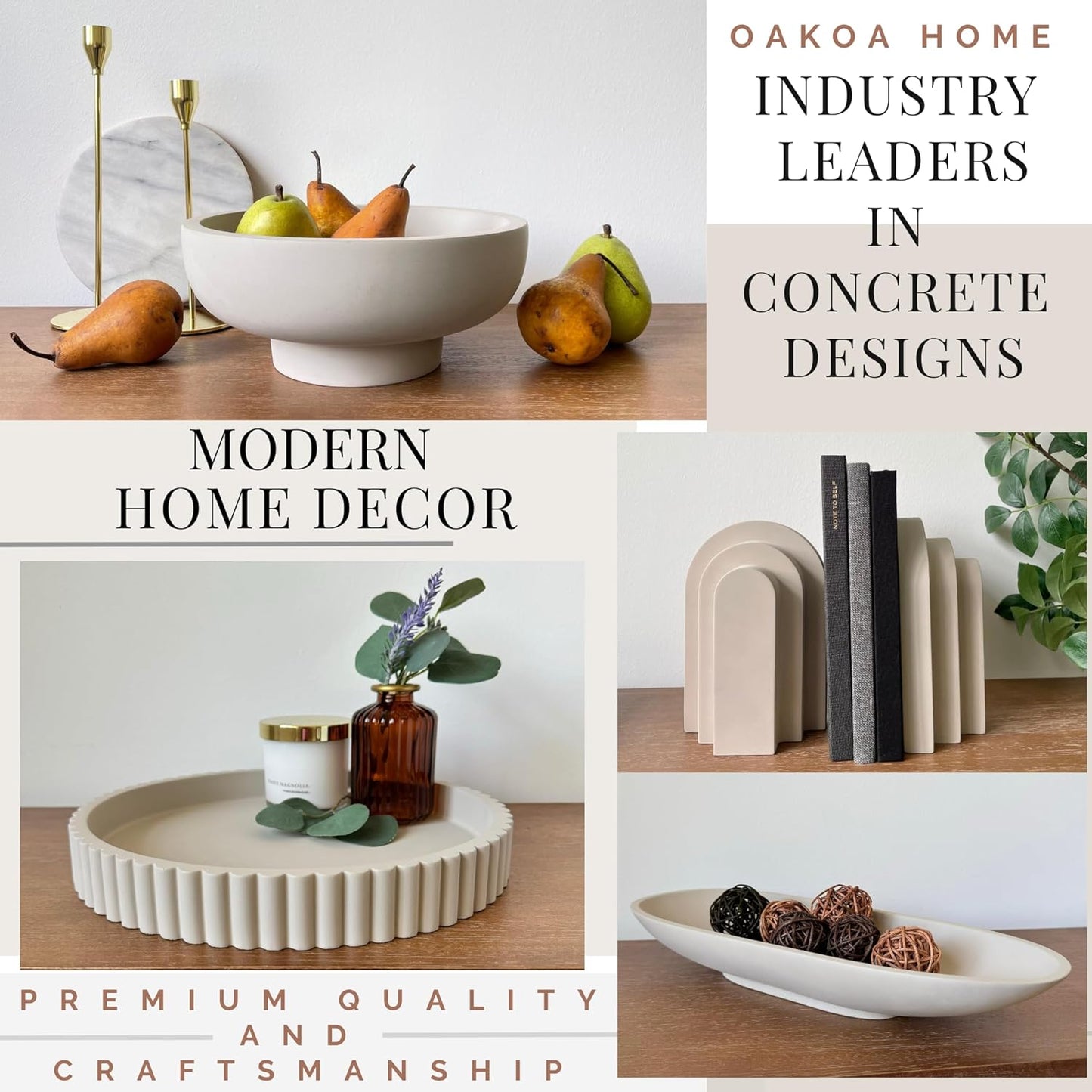 OAKOA Concrete Fruit Bowl for Kitchen Counter - Large Decorative Bowls for Home Decor - Modern Key Bowl for Entryway Table - Pedestal Bowl for Keys