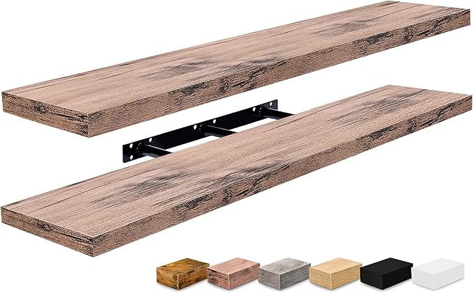 Sorbus Floating Shelves for Wall - 48 Inch Long Bathroom Shelves, Wall Decor for Bedroom, Kitchen, Living Room & Book Storage - Mounted Floating Shelf with Invisible Brackets Mahogany, 2 Pack