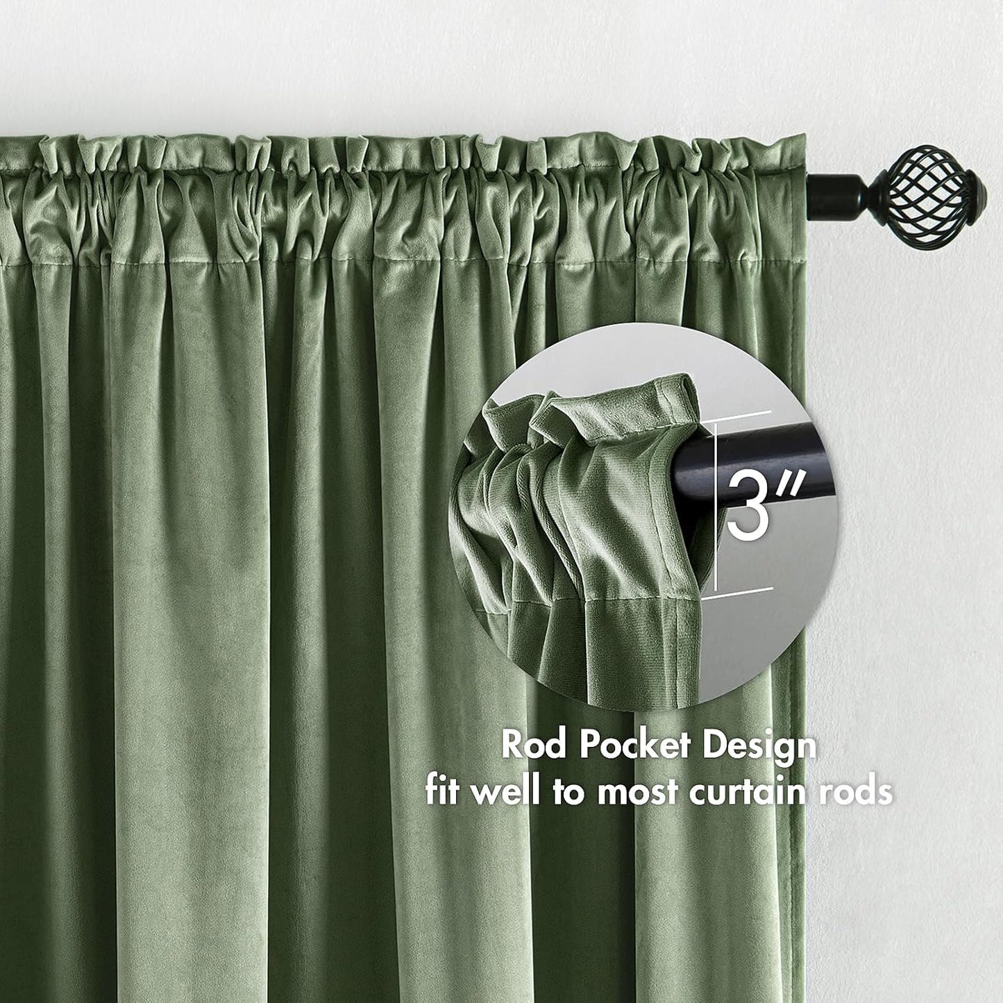 MIULEE Velvet Curtains Sage Green Thermal Insulated Blackout Curtain Drapes for Bedroom Living Room Darkening 90 Inches Long Curtains Panels Rod Pocket Set of 2