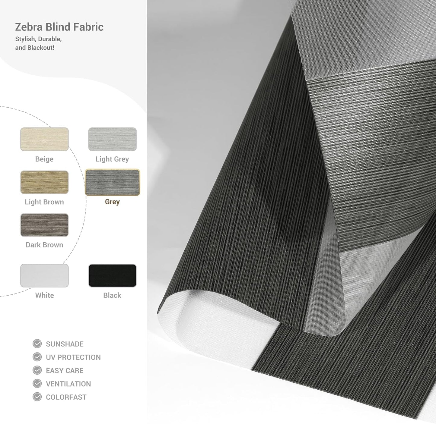 Cordless Zebra Blinds for Windows, Blackout Interior Blinds,Easy to Install,UV Protection,for Offices and Home,Custom Roller Shades, Mousse Grey,61" W x 72" H