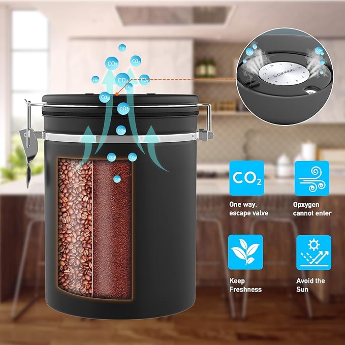 35OZ Coffee Canister for ground coffee with Date Tracker,pink 304 Stainless Steel Kitchen Food Airtight storage container for Coffee Beans or Grounds, Tea, Sugar