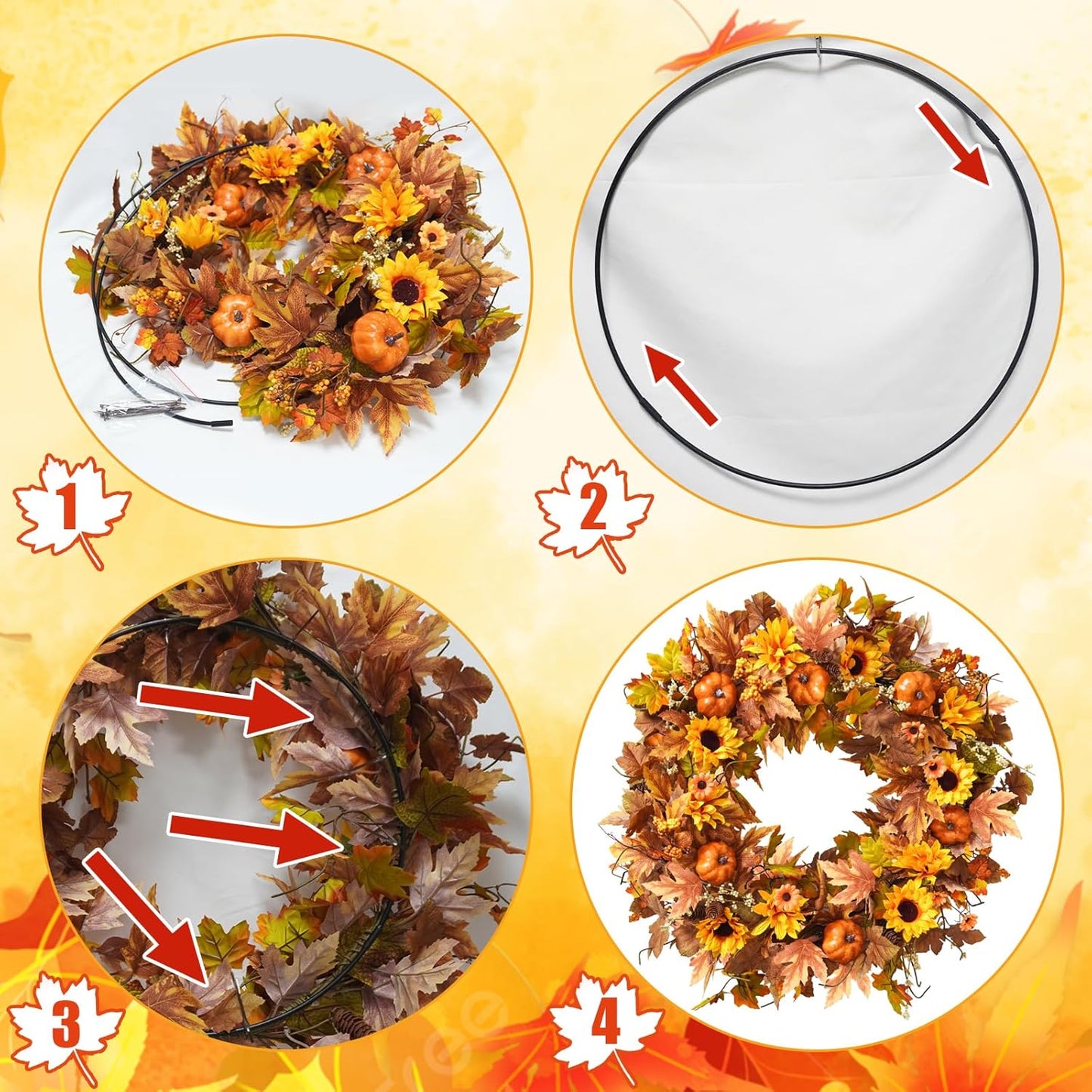 Uieke 28 Inch Fall Wreath for Front Door Outside Large Artificial Autumn Wreath with Orange Sunflowers Maple Leaves Pumpkins Fall Decoration for Home Farmhouse Door Wreath for Harvest Thanksgiving