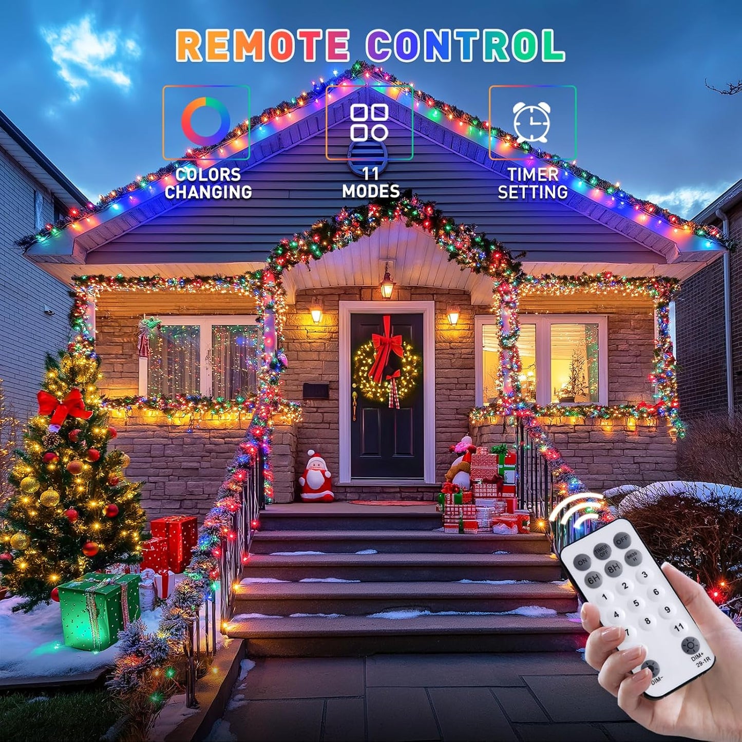 JMEXSUSS Color Changing Christmas Lights, 66ft 200 LED Warm White & Multicolor String Lights Outdoor Waterproof with Remote, Connectable Christmas Tree Lights Plug in for Indoor Xmas Decor