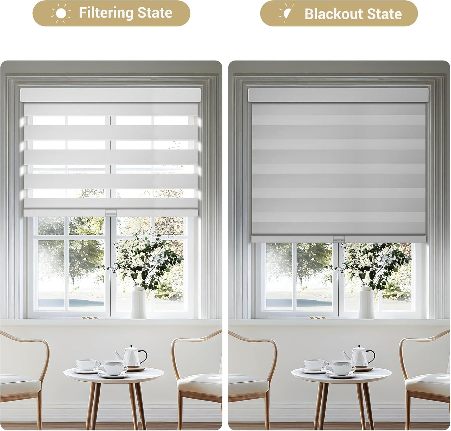 Cordless Zebra Blinds for Windows, Blackout Interior Blinds,Easy to Install,UV Protection,for Offices and Home,Custom Roller Shades, Solid White, 58" W x 64" H