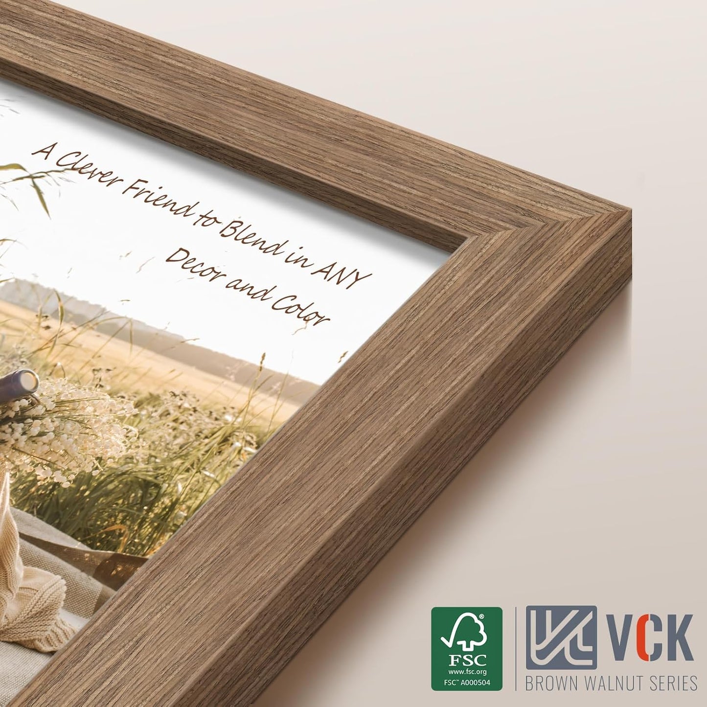 VCK 14x24 Frame Set of 3 - Brown Walnut, Natural Textured Solid Wood Picture Poster Frame, Wall Gallery Frame