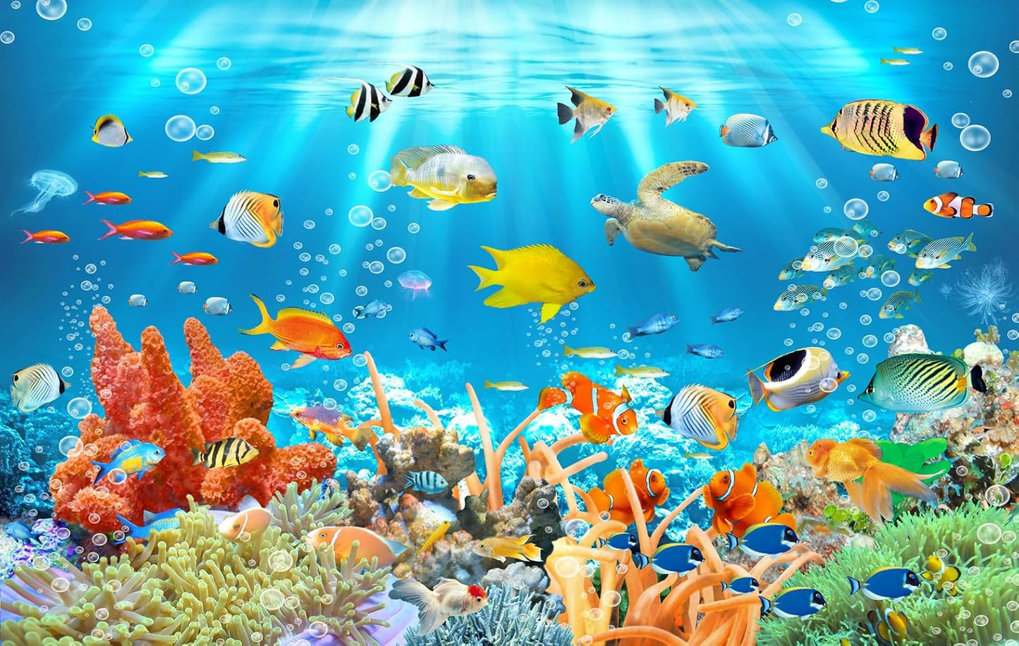 Undersea Wallpaper The Underwater World Turtle Goldfish Clown Fish Wall Mural for Bedroom Living Room (Not Peel n' Stick)