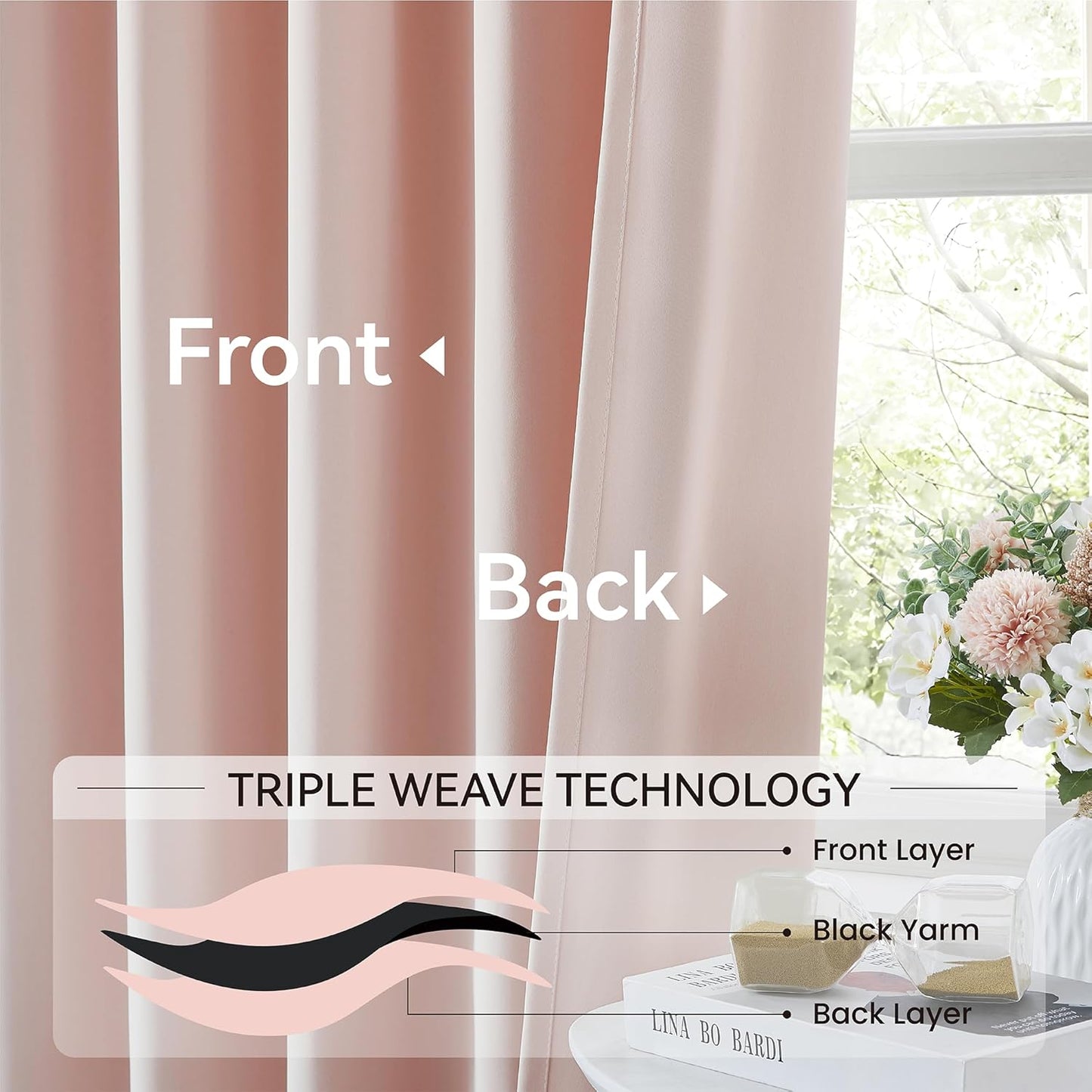 KangBang Elegant Pleated Curtains 120 Inches Long for Hall Windows, Room Darkening Window Treatment Privacy Draperies for Living Room, Aesthetic Modern Decor(Baby Pink,40”Wx120”L,2 Panels)