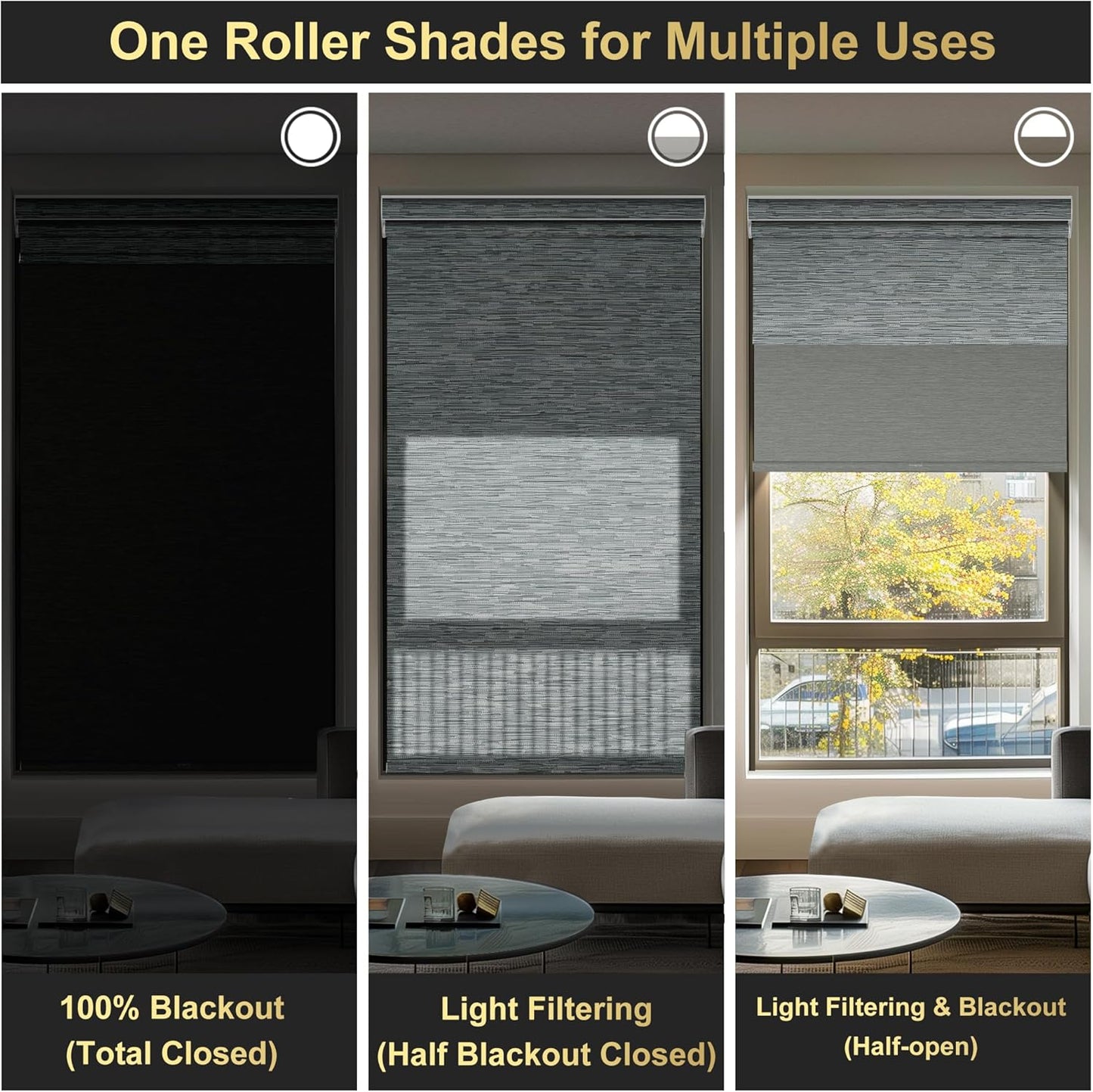 BERISSA Cordless Dual Roller Shades with Cassette Valance, Double Window Shades - Blackout and Light Filtering, Day and Night for Home Office Door. Striped Jacquard Grey. 41 W x 80" H
