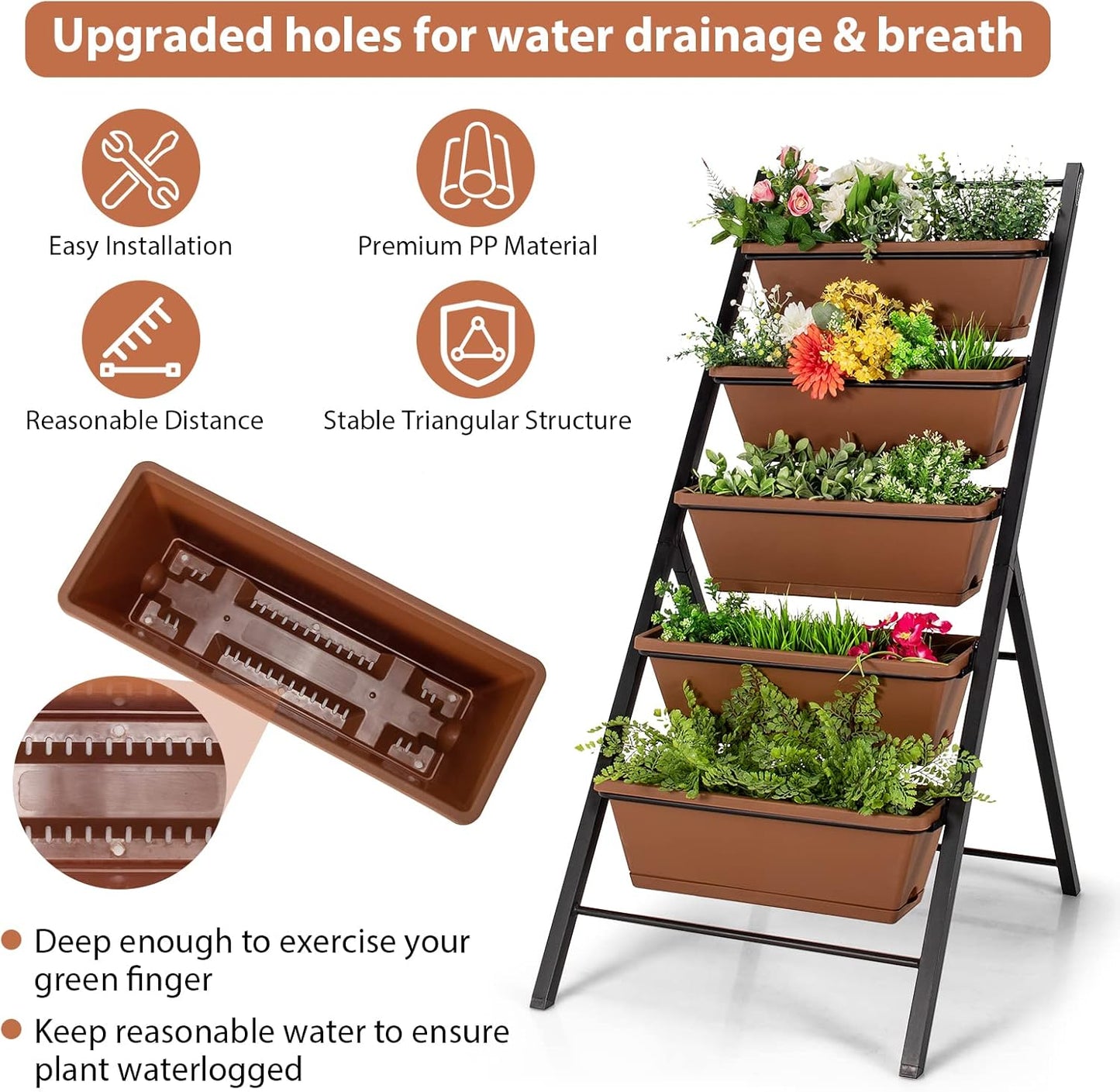S AFSTAR 5-Tier Vertical Garden Planter, 5-Layer Raised Garden Bed with 5 Detachable Planter Boxes & Metal Frame, Indoor Outdoor Elevated Planting Containers for Flower Vegetables Fruit Herbs