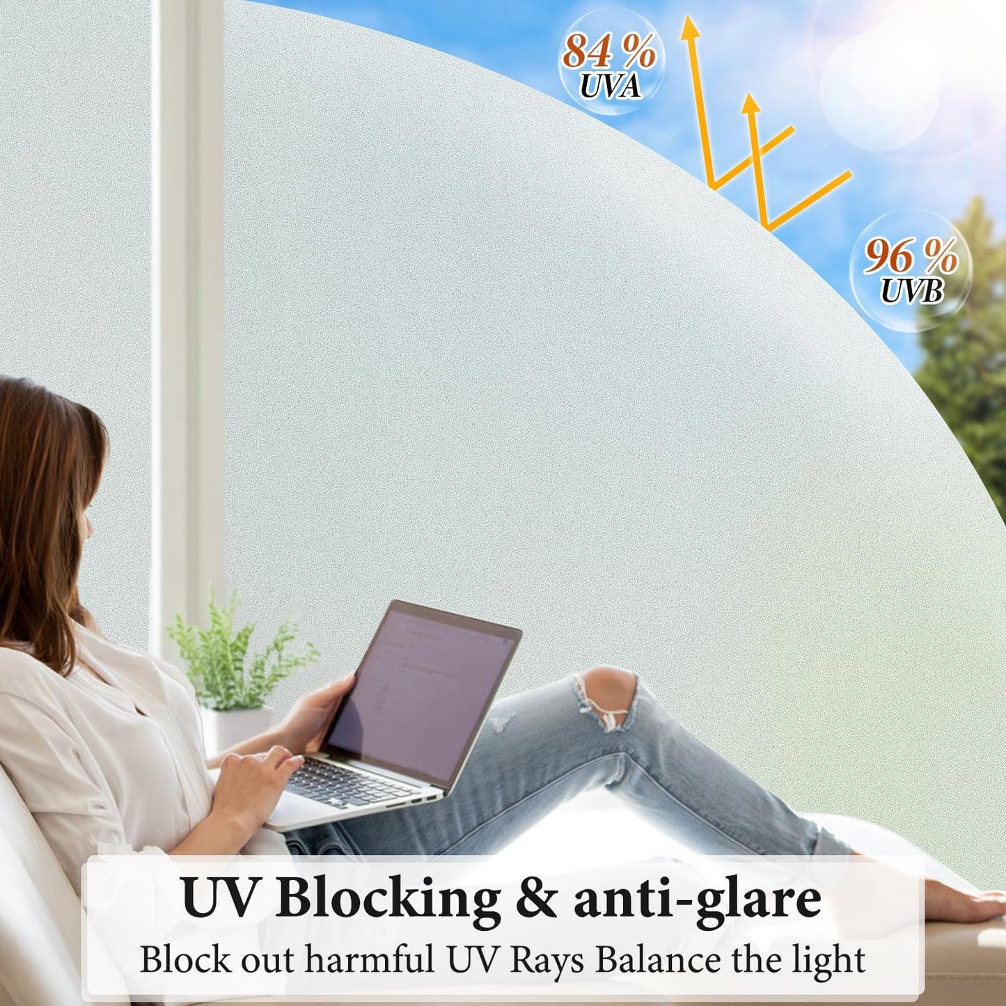 DUOFIRE Privacy Window Film Natural Frosted Glass Film Static Cling Glass Film No Glue Anti-UV Window Sticker Non Adhesive for Privacy Office Meeting Room Bathroom Living Room 11.8in. x 47in. S001