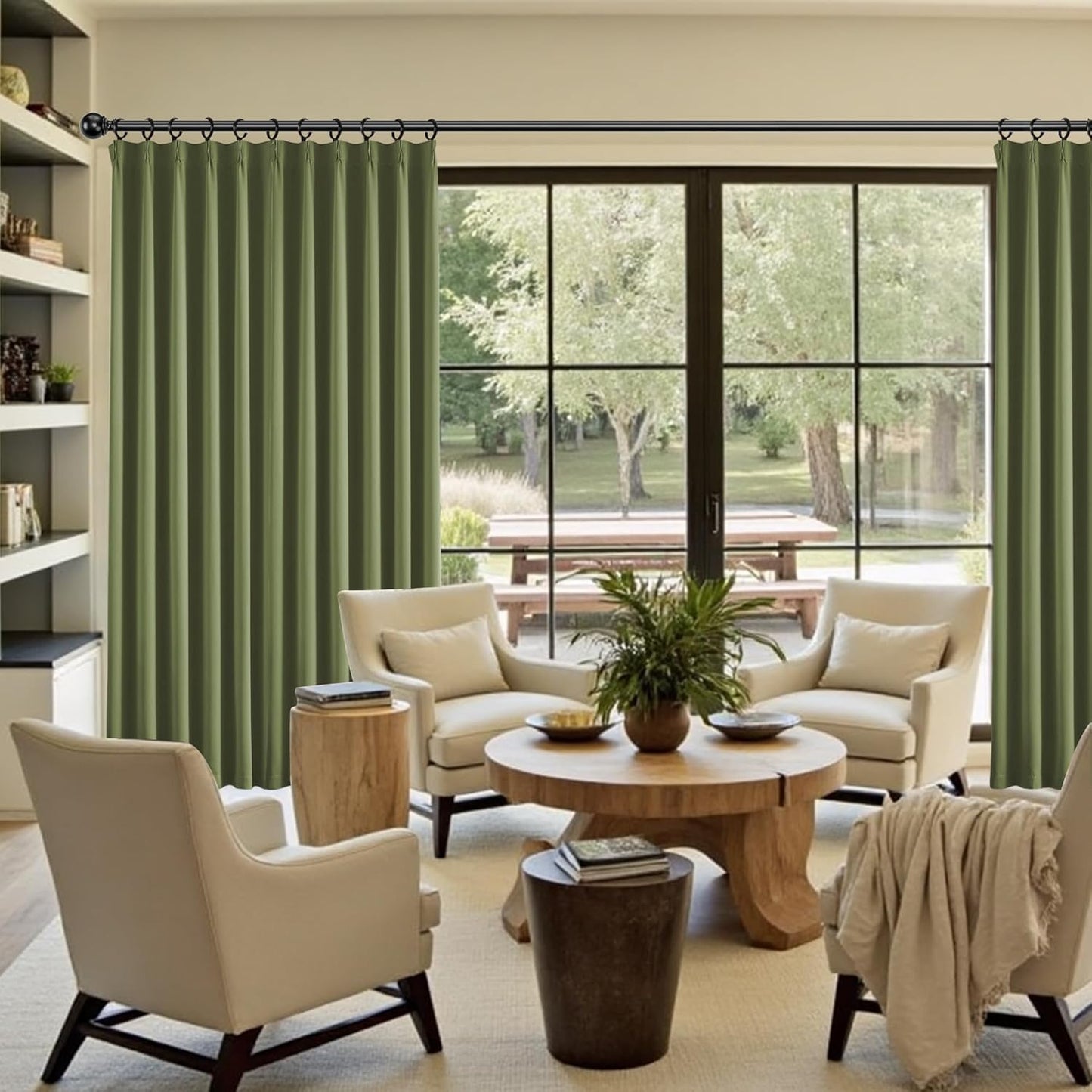102 Inch Blackout Curtains Pinch Pleated Thermal Insulated Drapes for Bedroom, Room Darkening Solid Window Treatments for Living Room for Traverse Rod With Hooks(2 Panels,40x102 Inch, Sage Green)