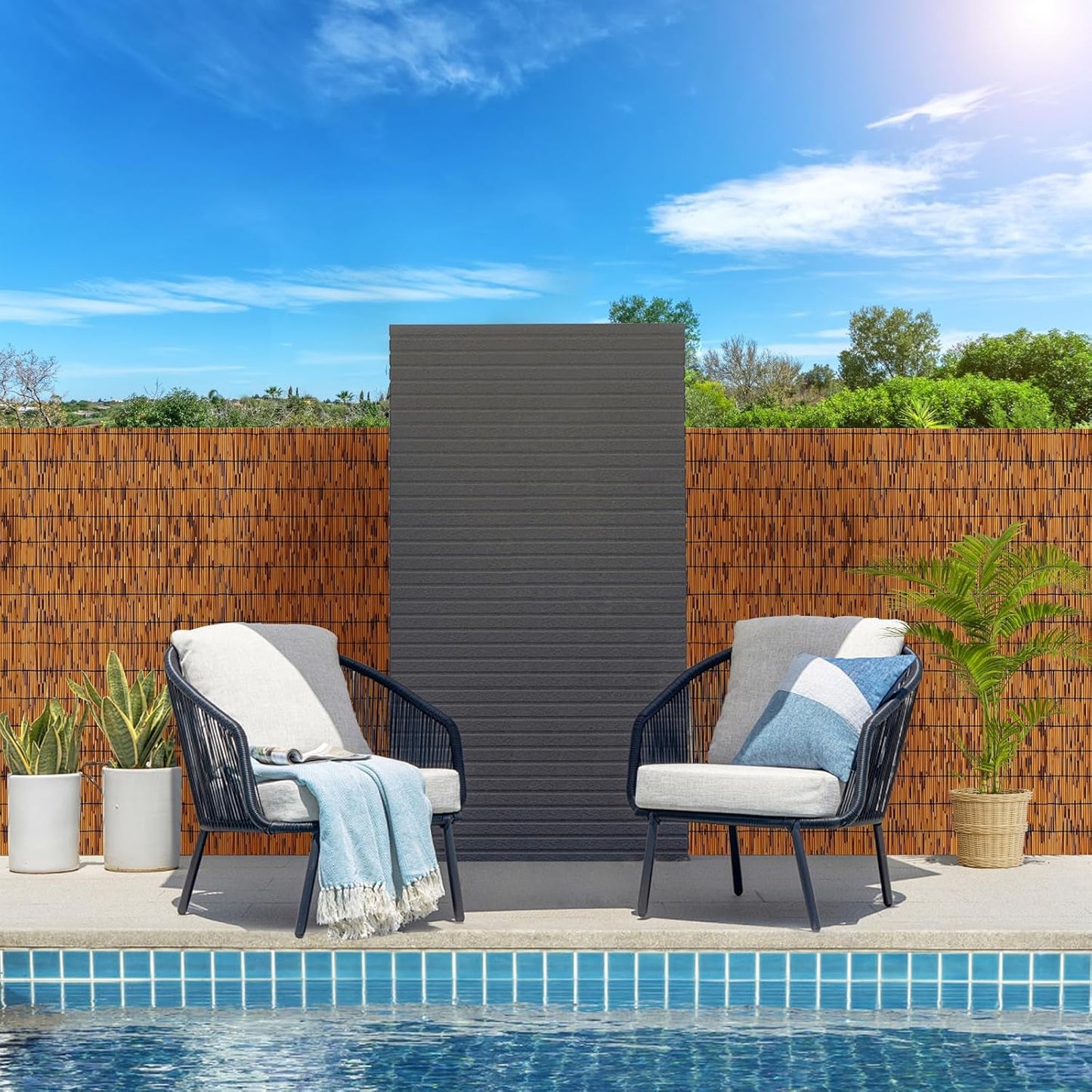 Reed Fencing Rolls, Decorative Bamboo Fencing 4ft High Roll Reed Screen, Bamboo Curtains for Balcony Patio Garden Backyard Outdoor (Light Russet)