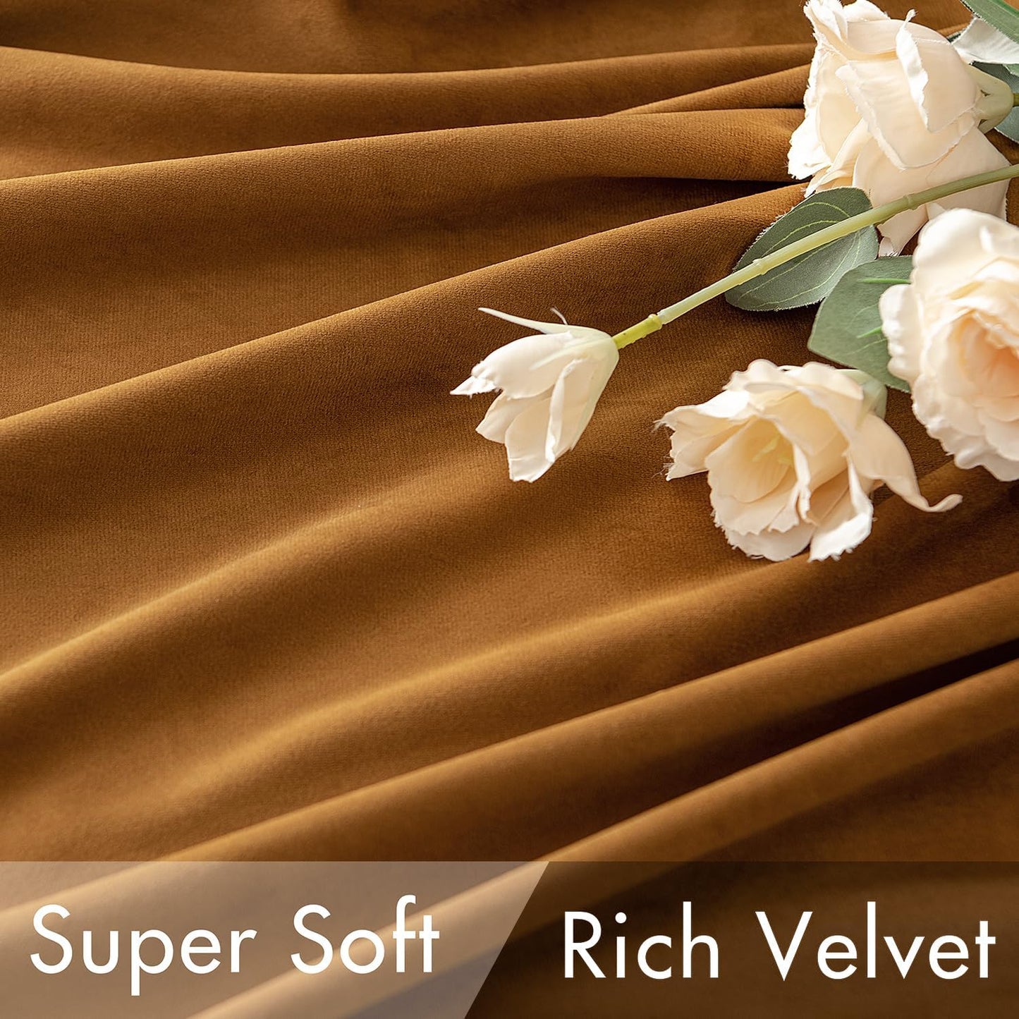 MIULEE Gold Brown Velvet Curtains 90 inches Long 2 Panels - Luxury Pinch Pleated Room Darkening Window Drapes for Bedroom Living Room Thermal Insulated Super Soft Blackout, Back Tab Rod Pocket