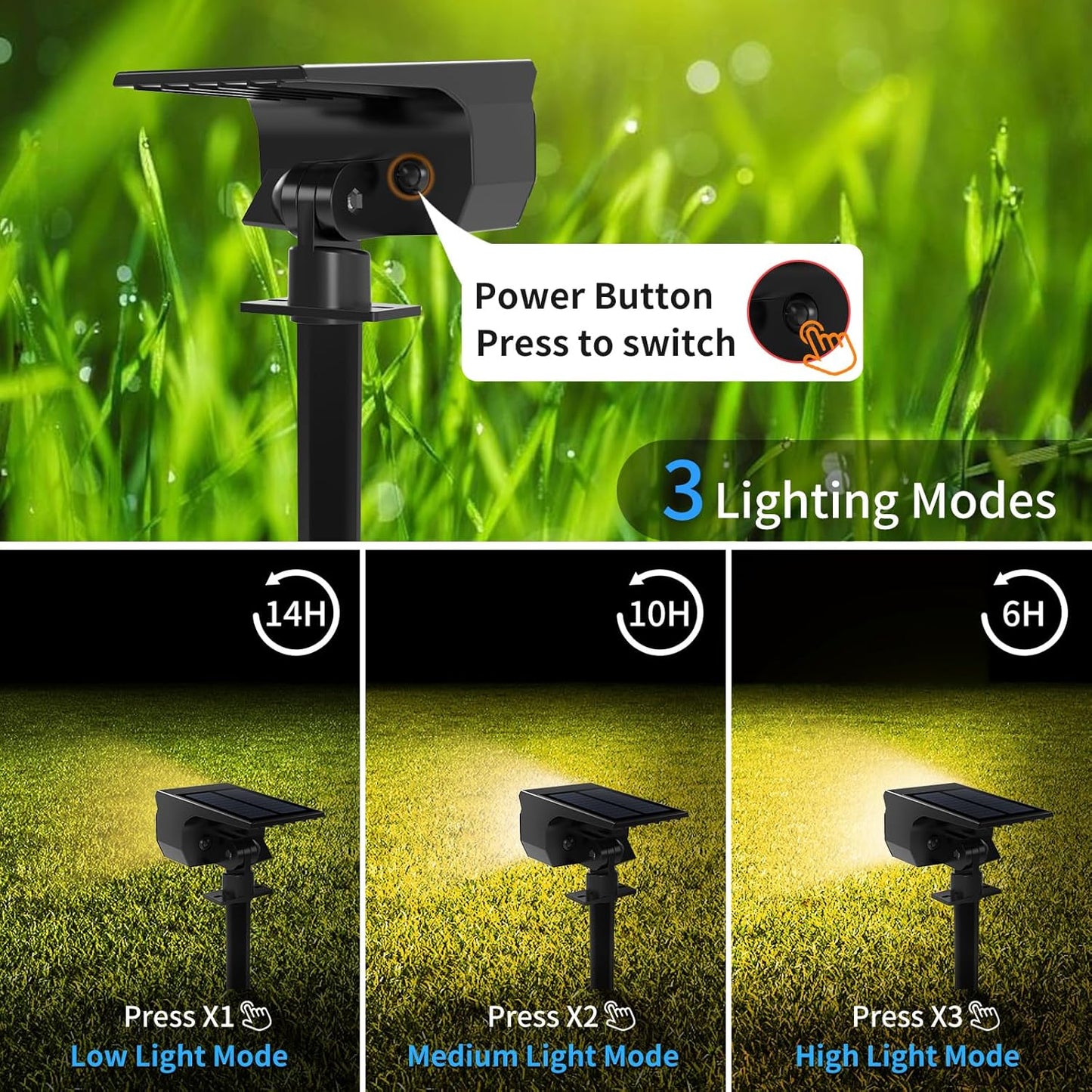 Solar Spot Lights Outdoor 2 Pack, [46 LED/3 Modes] Solar Landscape Spotlights Waterproof, 2-in-1 Auto On/Off Solar Powered Lights for Outside Yard Garden Wall Pathway(Warm White)