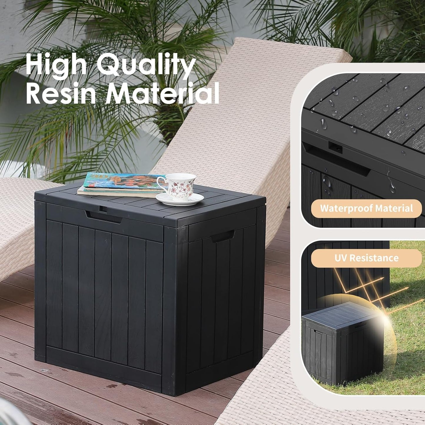 Vixzen 30 Gallon Resin Deck Box - Lockable Outdoor Storage for Patio Cushions, Garden Tools, Pool Supplies，Black