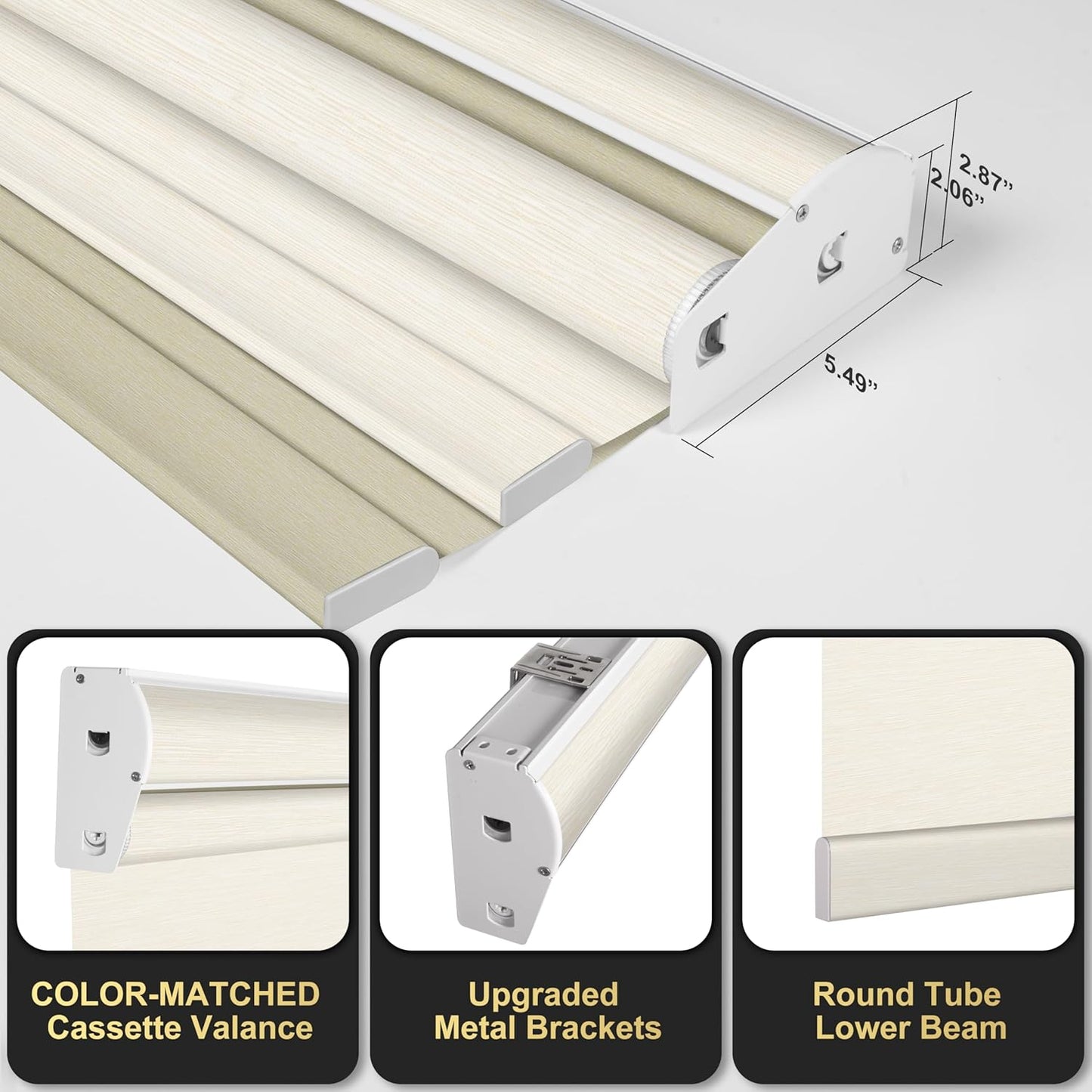 BERISSA Cordless Dual Roller Shades with Cassette Valance, Double Window Shades Blackout and Light Filtering, Day and Night for Home Office Door. Striped Jacquard Beige. 68 W x 36" H