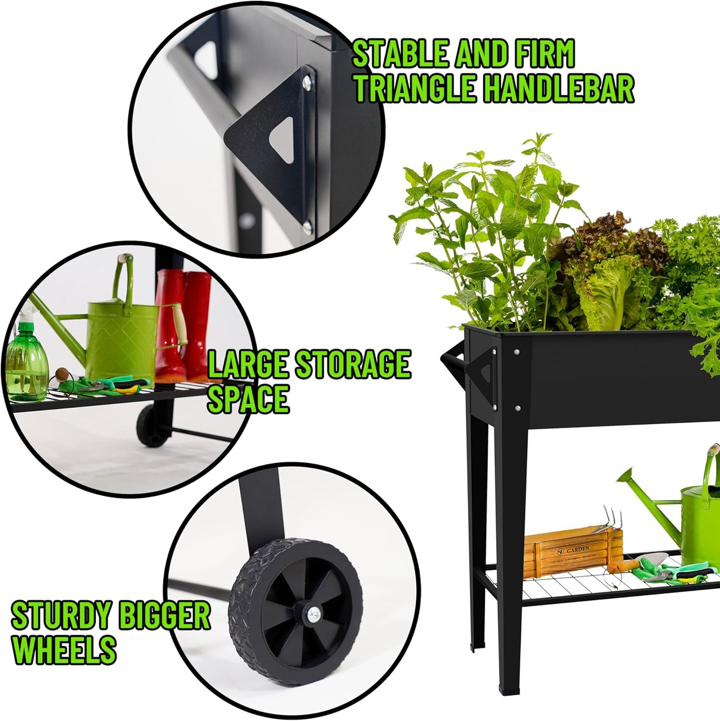 Elevate 32" Tall Raised Garden Bed Outdoor with Wheels & Shelf for Mobility, 400LBS Capacity, Anti-Rust Steel Planter Box for Vegetables/Herbs, Patio-Balcony-Backyard