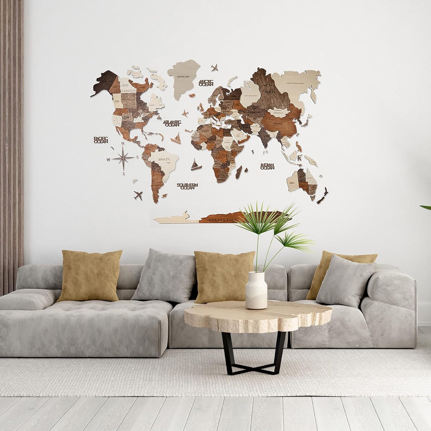 Handmade 3D Wood World Map Wall Art Large Wall Decor Track Your World Travels - Special For Home, Kitchen And Office (Large, Multicolor)