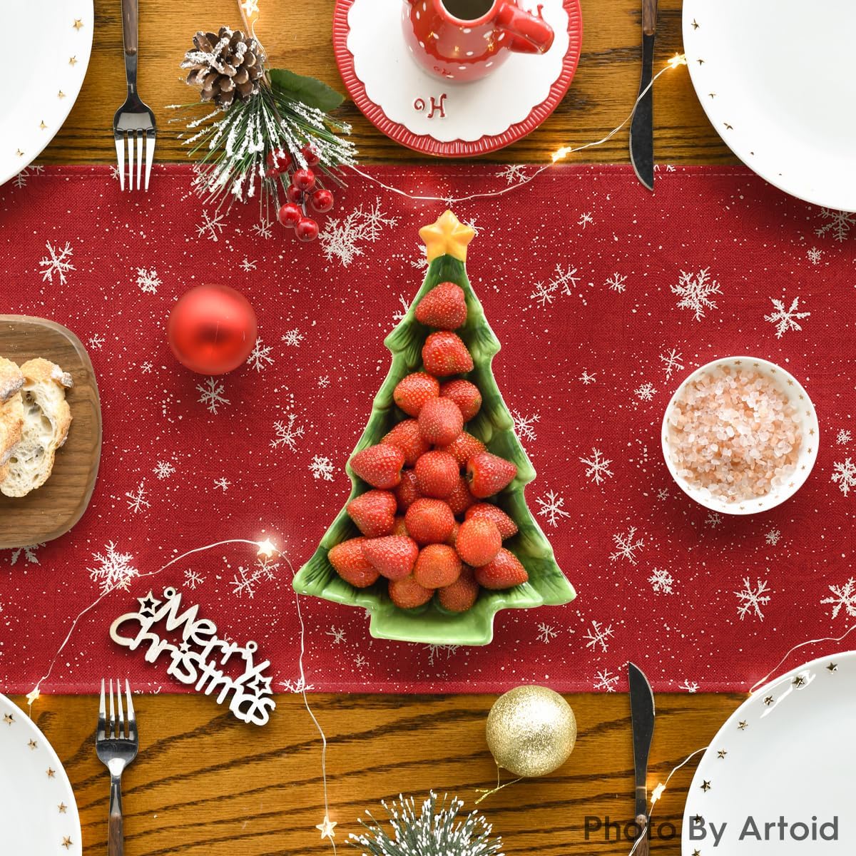 Artoid Mode Snowman Trees Snowflakes Christmas Table Runner, Seasonal Winter Xmas Holiday Kitchen Dining Table Decoration for Indoor Outdoor Home Party Decor 13 x 90 Inch