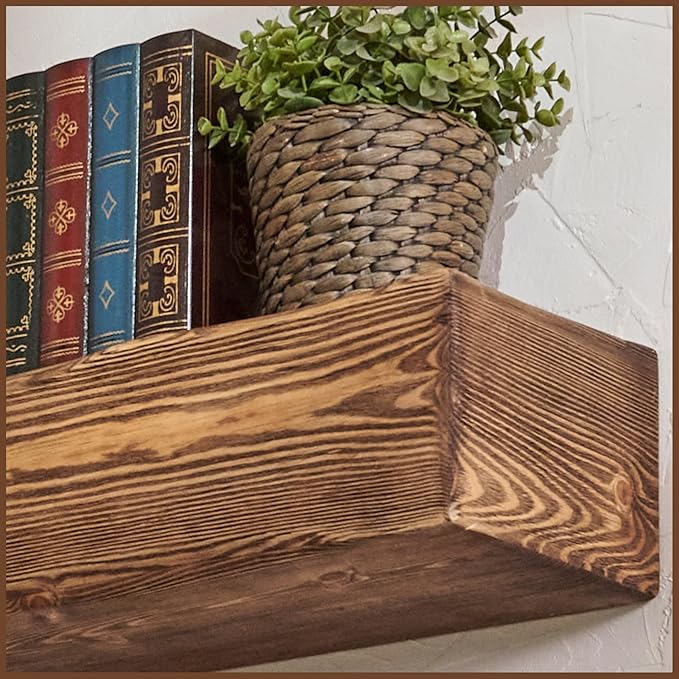 Handmade Fireplace Mantel Shelf 48", Extra Wide Rustic Wood Mantles for Over Fireplace, Wall Mounted Floating Mantel Shelves for Living Room Decor (Dark Rustic, 48Lx6Hx8D)