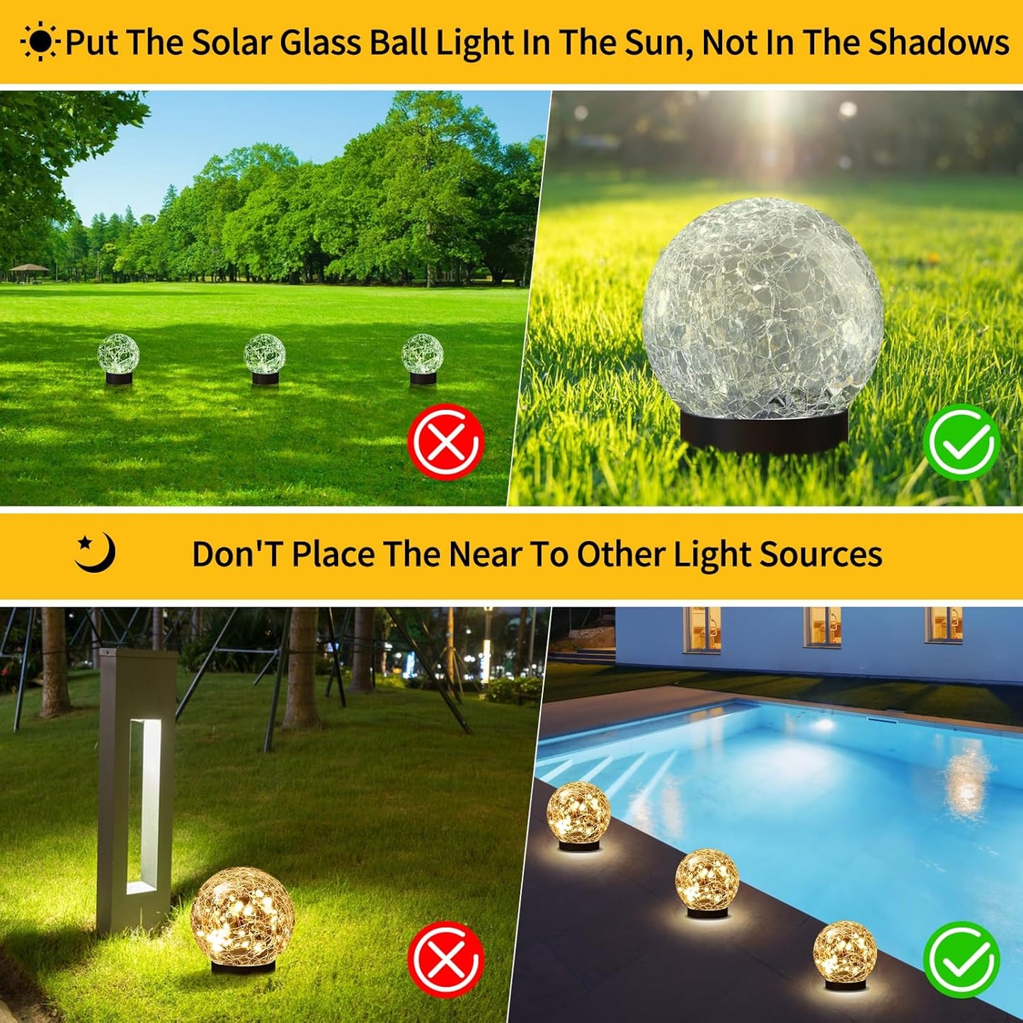 Solar Globe Lights Outdoor Waterproof-Solar Balls for Garden-Cracked Glass Ball Outdoor-Solar Orbs for Outside-Outdoor Decorations for Patio and Yard Lawn Backyard Decor