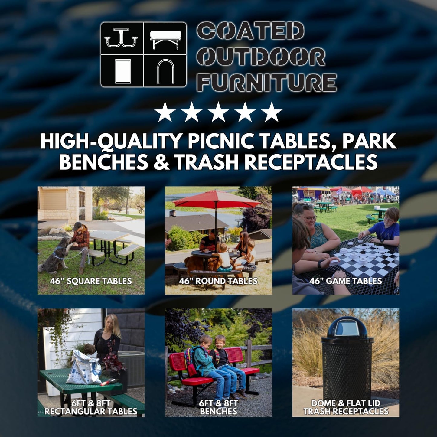 Heavy-Duty Portable Outdoor Picnic Table with Umbrella Hole, Expanded Metal Patio Dining Furniture Made in America (46" Round Top, Textured Copper)