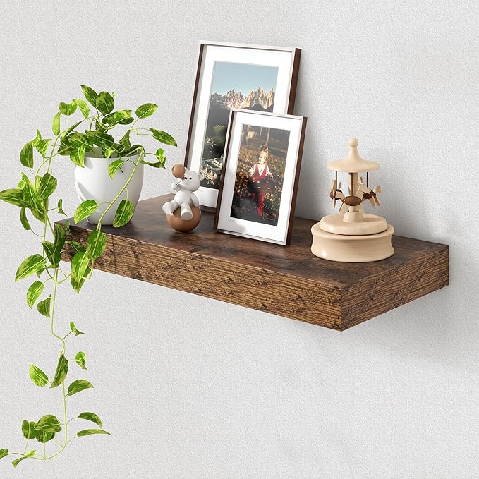 Deep Floating Shelves for Wall | 24 Inch Wide x 12 Inch Deep Floating Shelves | 24W x 12D Rustic Wood Wide Wall Shelves | Bookshelf Laundry Shelf TV Shelf