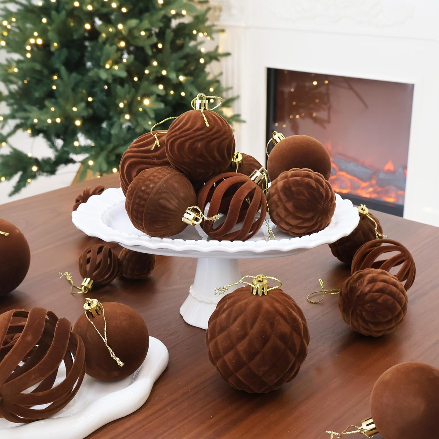 36pcs Velvet Ornaments for Christmas Trees, Flocked Christmas Balls Sets Assortment for Xmas Tree Holiday Decor